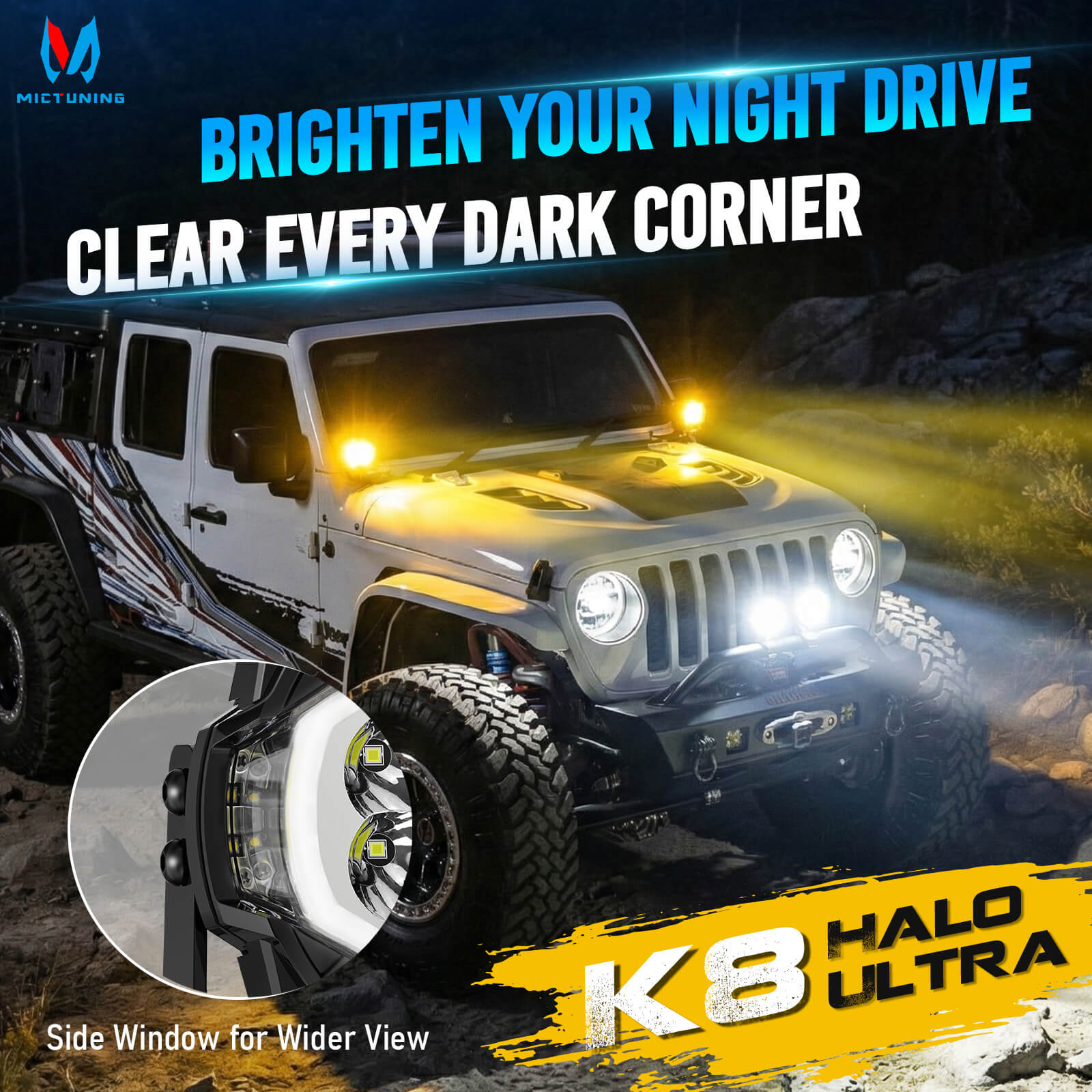 K6 4 Inch 160W LED White Light Pods Bundle with K8 Halo Ultra Pod Light, Offroad Driving Beam/Spot Beam, 4 Inch/5 Inch