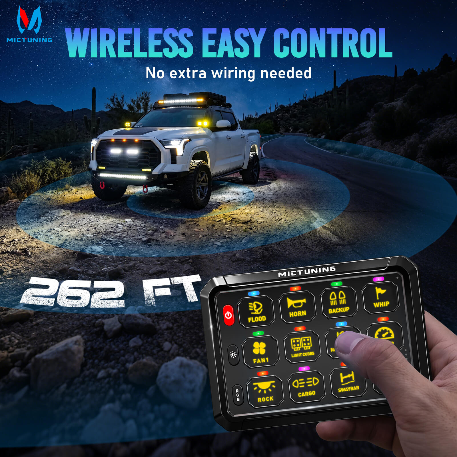 Upgraded P1s-AC-APP Wireless RGB Switch Panel with App Control, 8/12 Gang, 262FT Range, Aluminum Alloy 4 Control Modes
