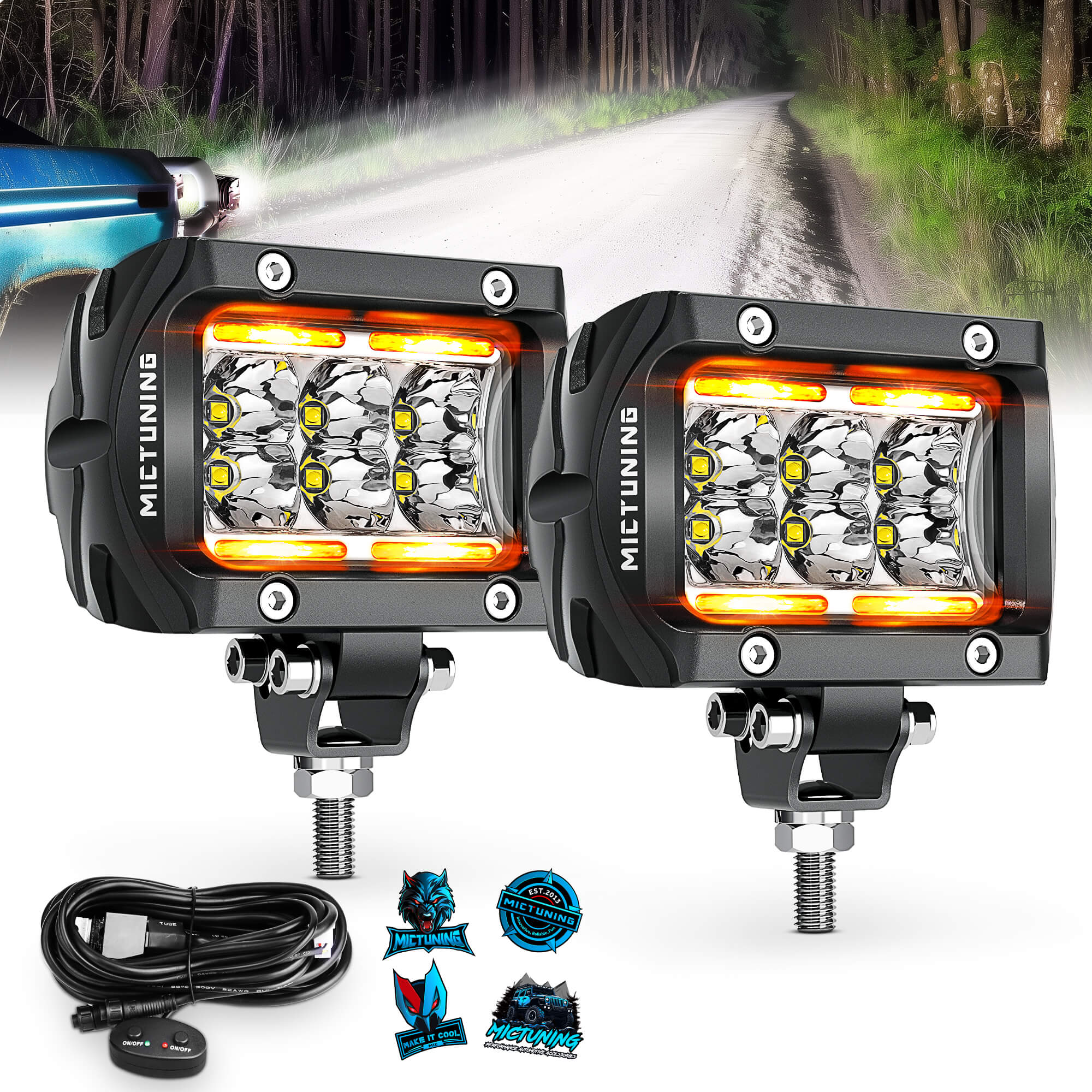 K1 LED Pods Light with Wire Harness, 2pcs 4 Inch IP68 Waterproof Led Off Road Lights Super Bright Driving Fog Light, Flood/Spot