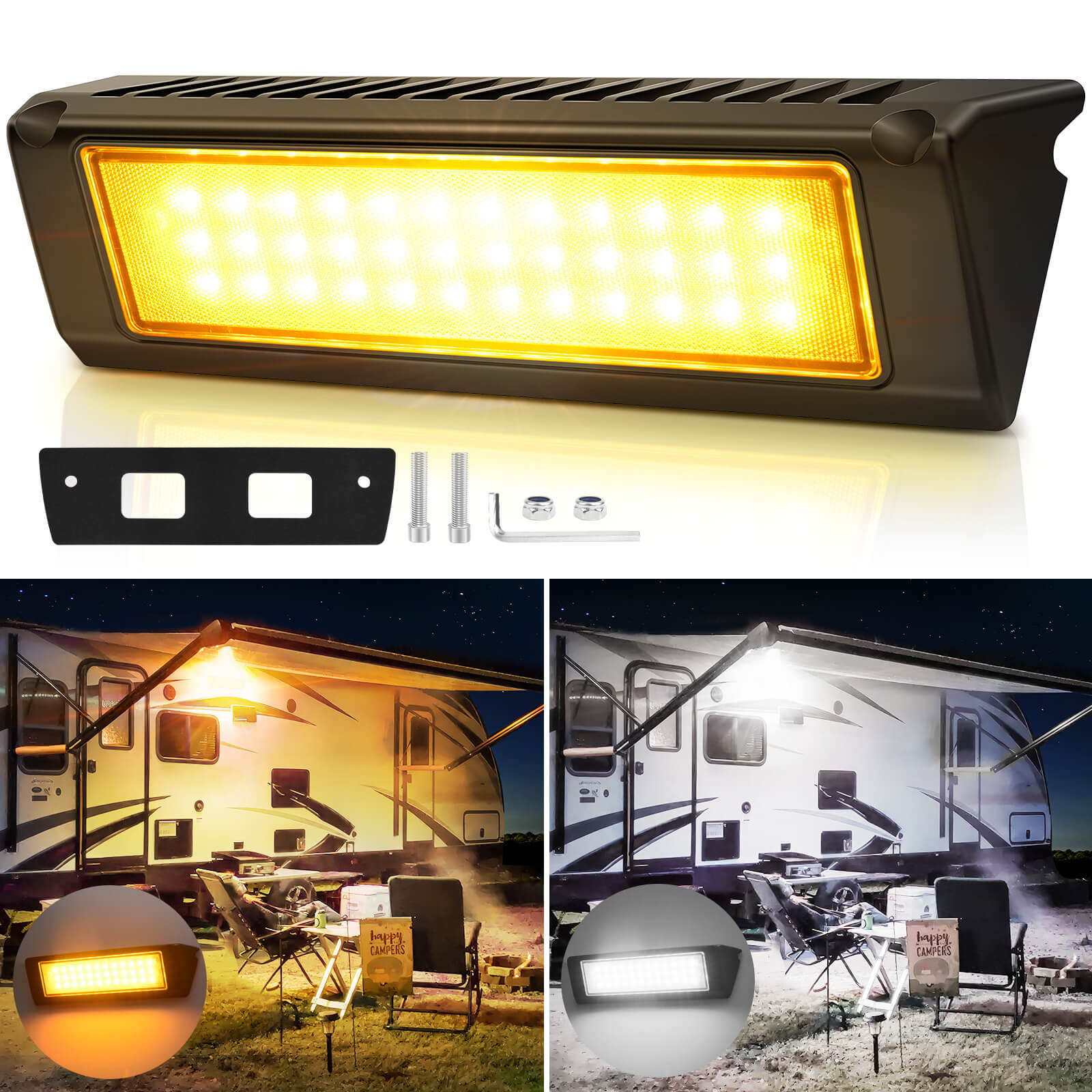 MICTUNING 9 Inch 54W RV Porch Lights, LED Yellow 3000K/White 6000K