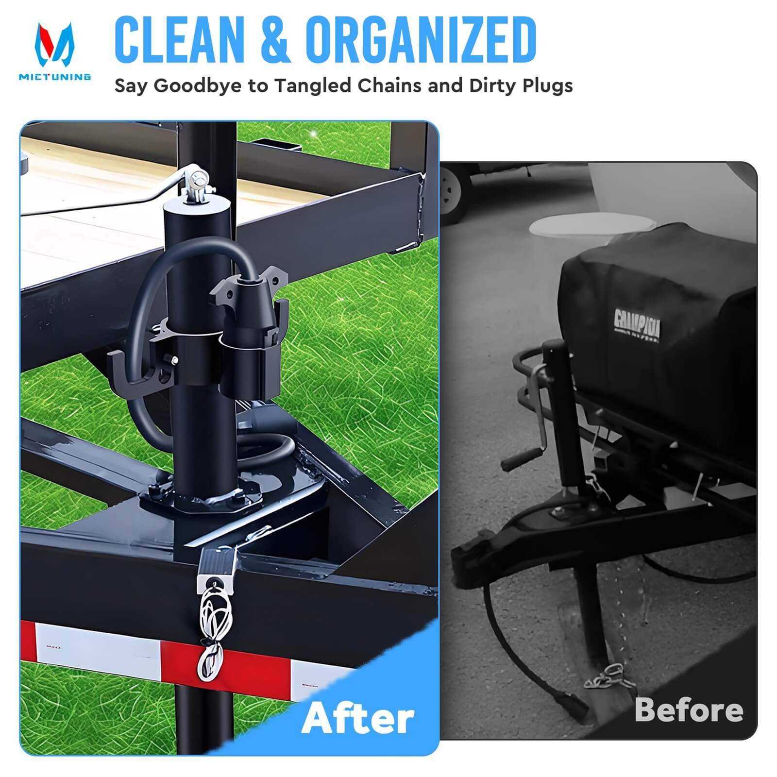 Trailer Towing Chain Organizer, 7-Way Plug Holder with Hollow Bottom, Heavy-Duty RV Tongue Jack Accessories