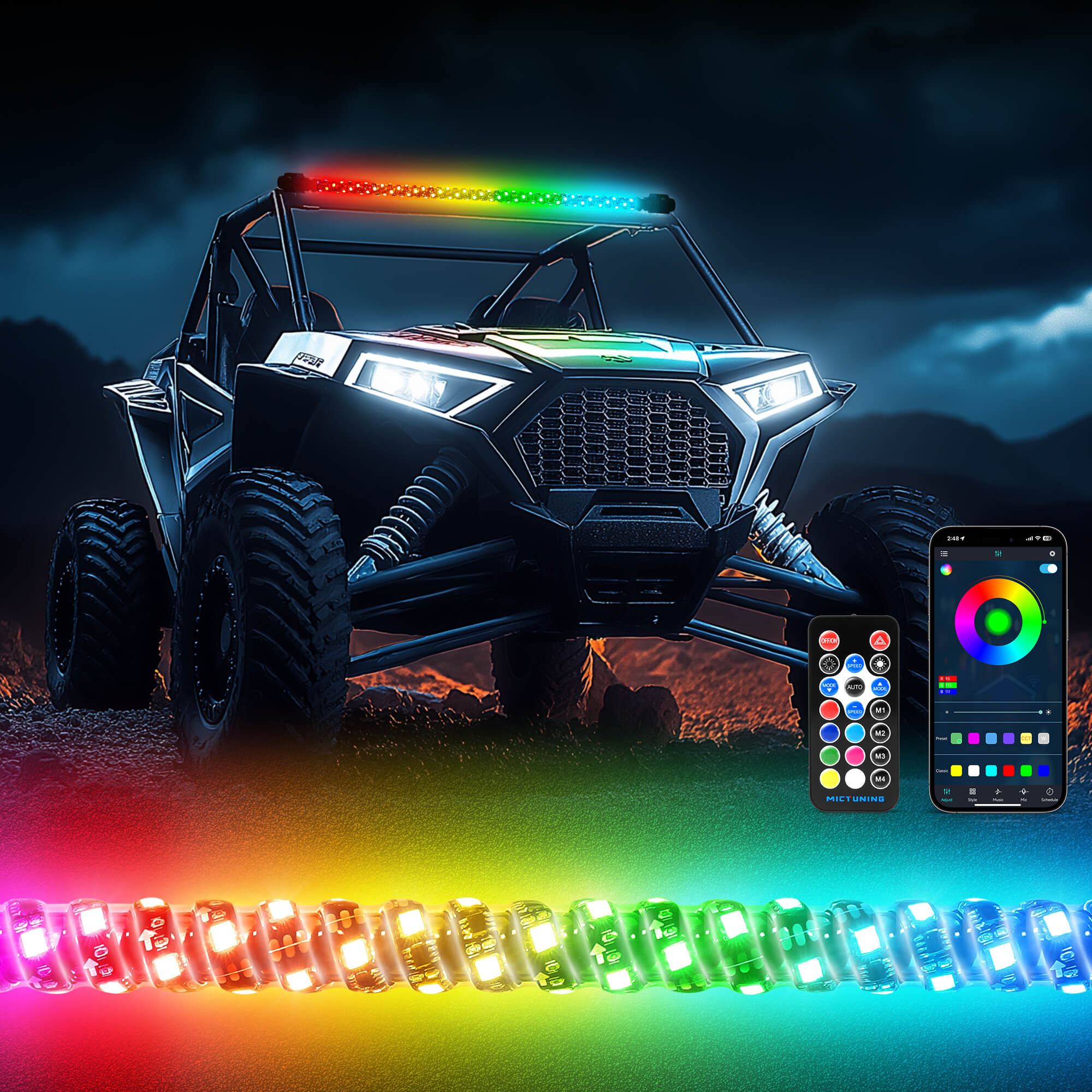 30inch LED Chase Light Bar, Offroad Safety Flashing Light bar APP Remote Control with Brake, Reverse and Turn Signal Lights