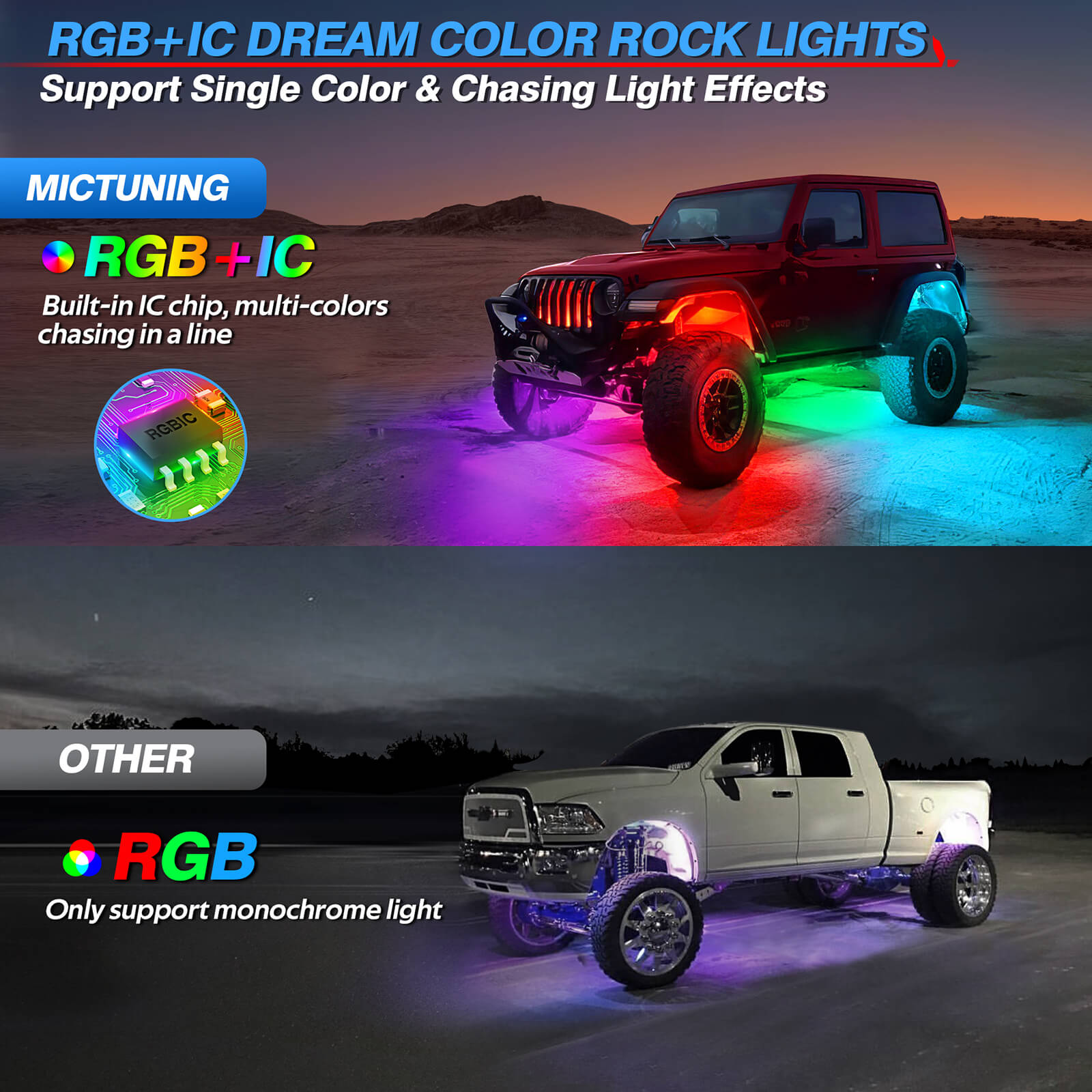 12 Pods Newest Q1 RGBW Color Changing LED Rock Light Kit for