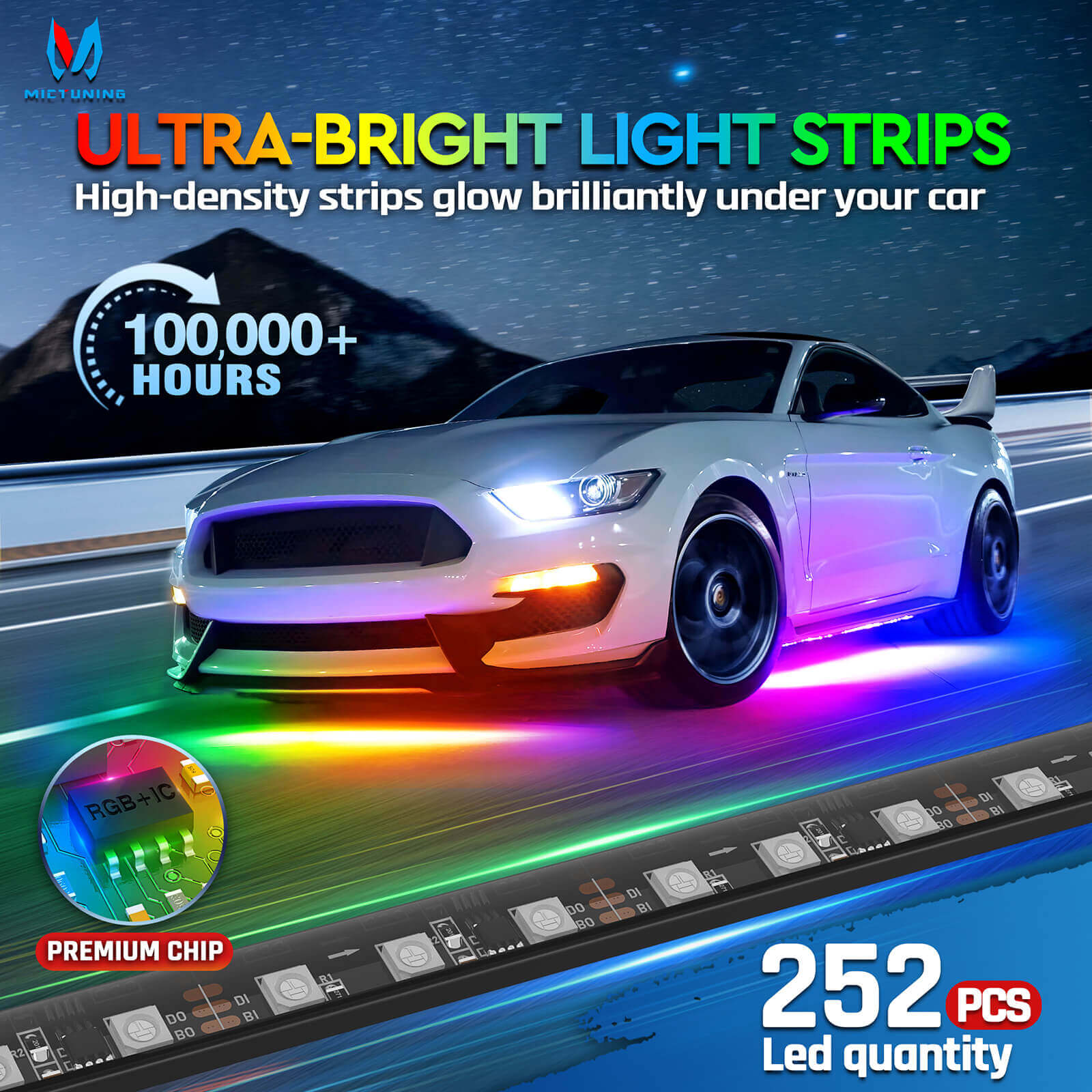 N3 Car Underglow Light Strip Kit, Chasing Dream Color RGB+IC LED, Wireless App Control, Set of 4 (2.9ft and 3.9ft)