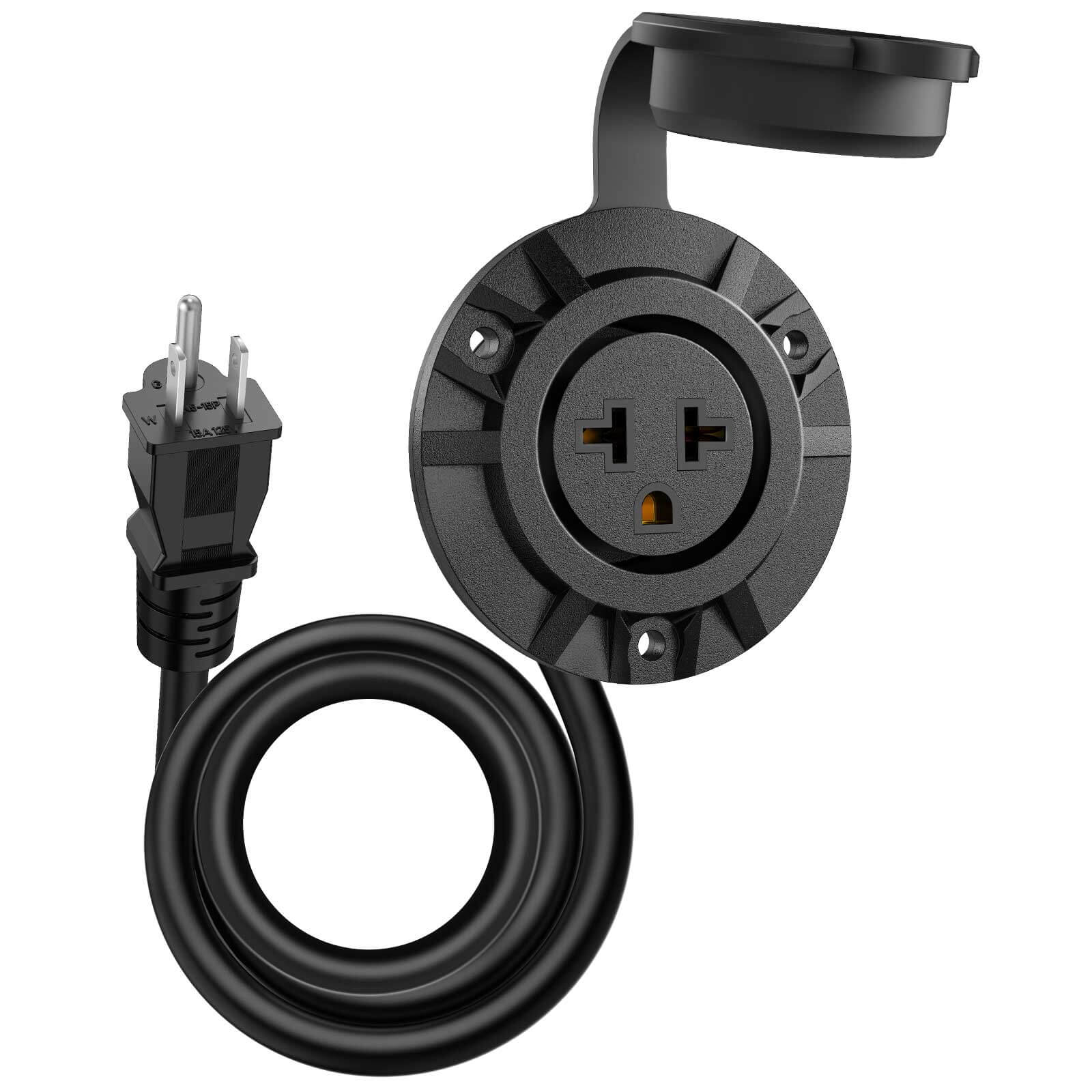 5-in-1 Outdoor Power Outlet, 20A 125V Receptacle Outlet Weatherproof Cap, RV Shore Power Outlet with Integrated 20-Inch Outdoor Extension Cord 12AWG