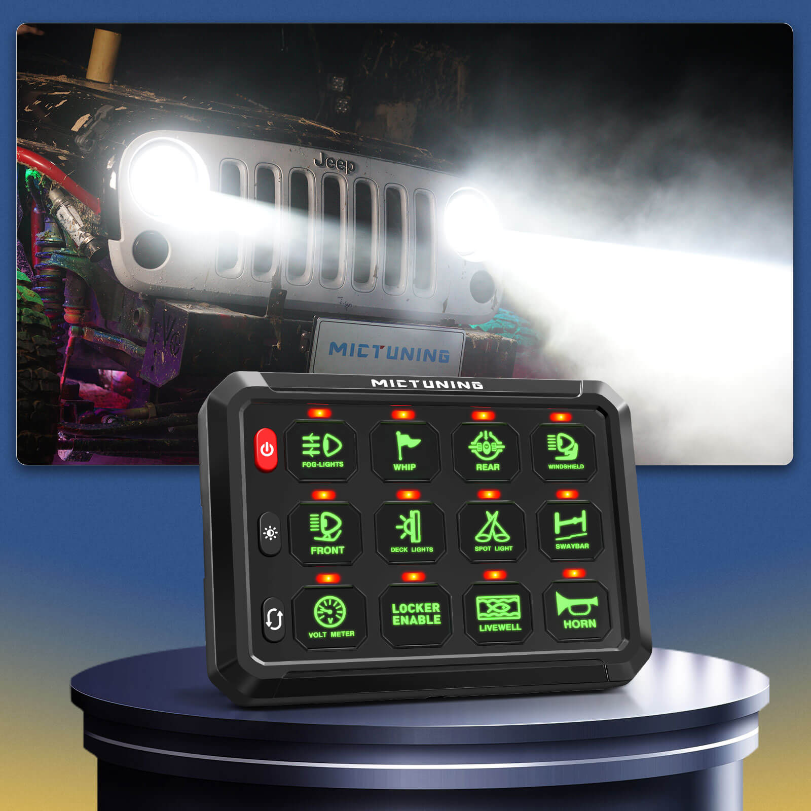 Switchライト puni! All-In-One Auxiliary Blue/Green Switch Panel, MICTUNING P1S
