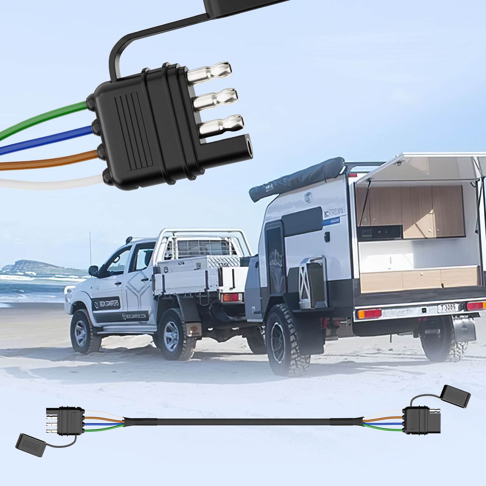 4 Pin Flat Trailer Extension Cable 12 inch, 16 AWG Pure Copper Wire Vehicle-Side and Trailer-Side 4 Way Connector