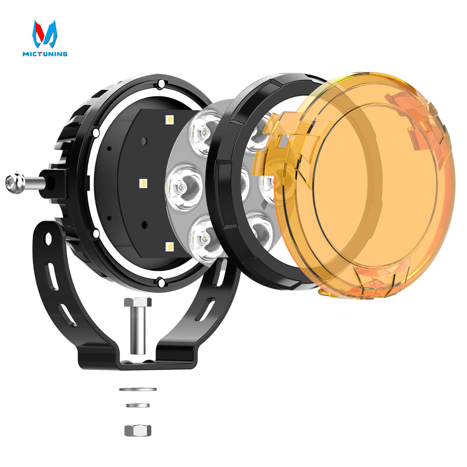 4.5 Inch Motorcycle LED Driving Lights With Amber Protection Cover,  IP68 Waterproof Fog Light Round Pods Offroad Work Spotlight, 2 Pack