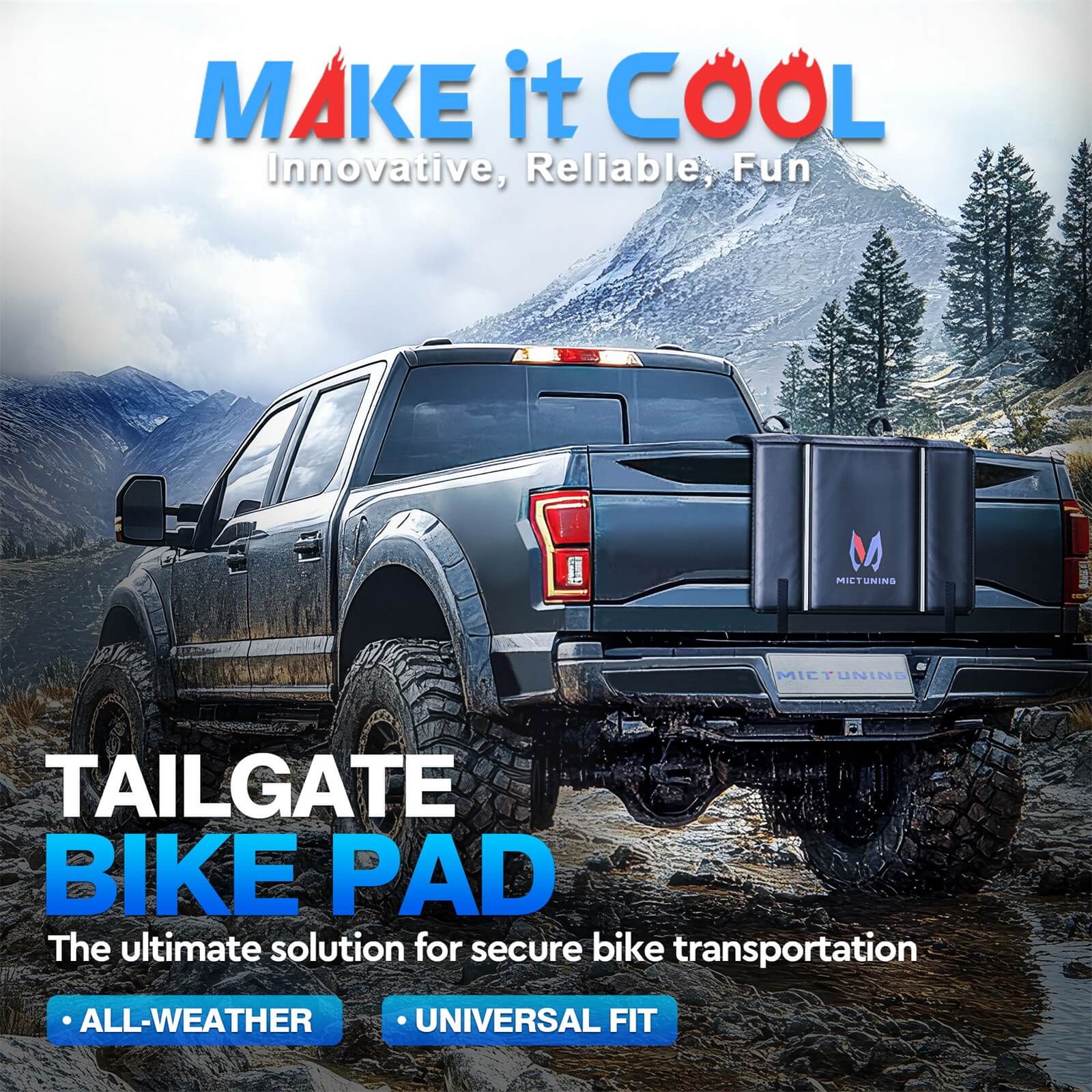 Tailgate Bike Pad for Mountain Bike, Secure 2 Bikes/5 Bikes on Truck, with Reflective Strips and Tool Pocket