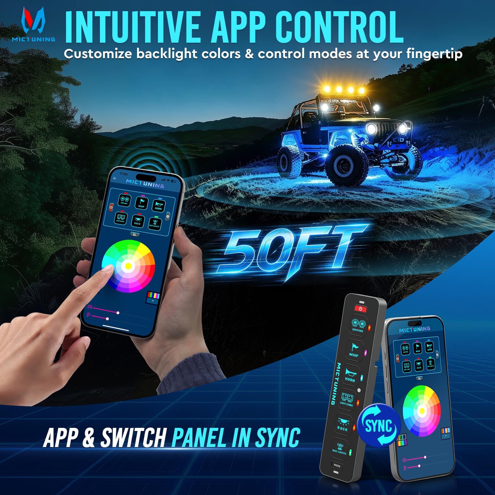 MS-A Slim App Control Switch Panel 4 Gang/6 Gang, RGB Auto-dimming Backlit, Multifunction Toggle Momentary Flash Strobe Circuit Control Relay System Box