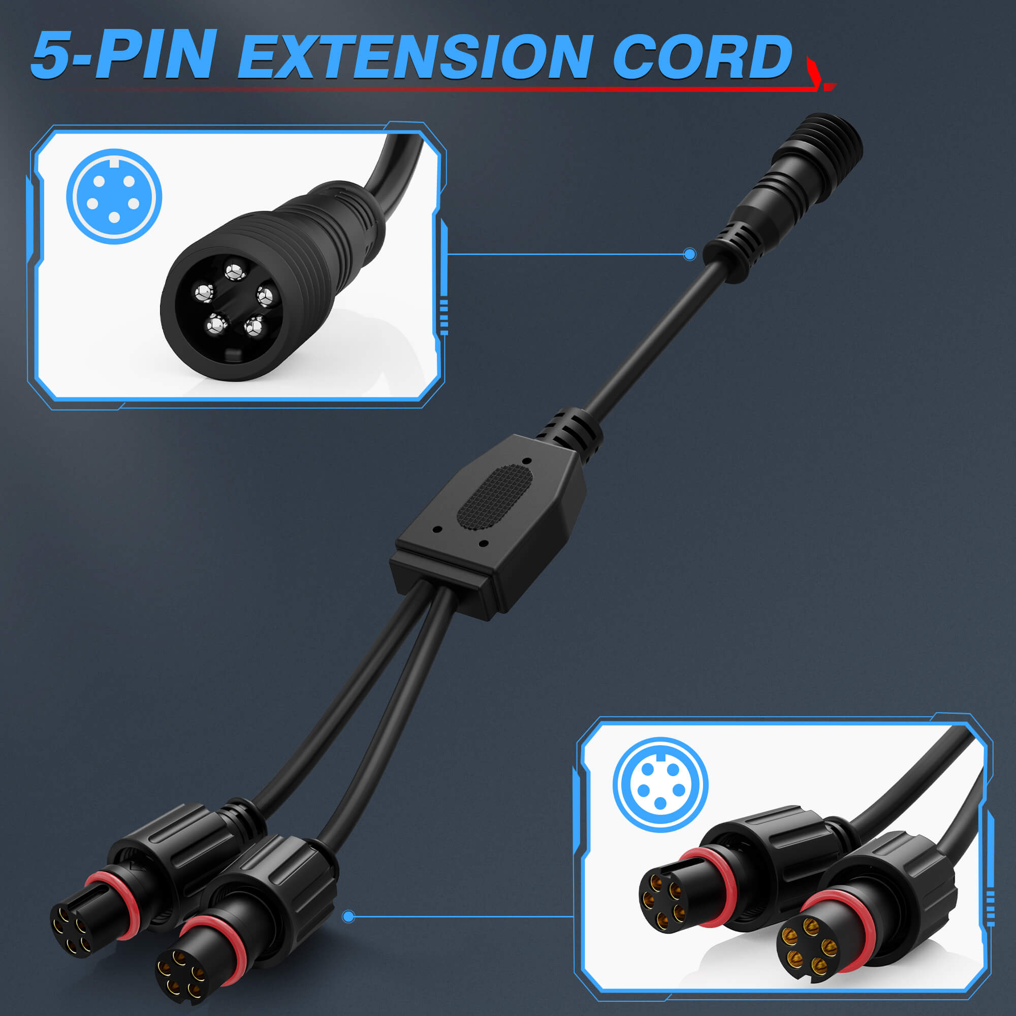 5-Pin Extension Cord Y Splitter Female to 2 Male Connectors Wire Cable for RGBW C1, C2 & Q1 Series Lights