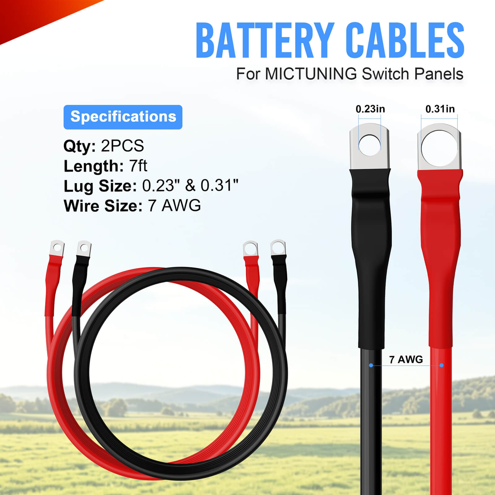 2pcs 7 AWG Battery Cables 7-Feet Heavy Duty Marine Battery Power Inverter Copper Wire Set for MICTUNING Switch Panels