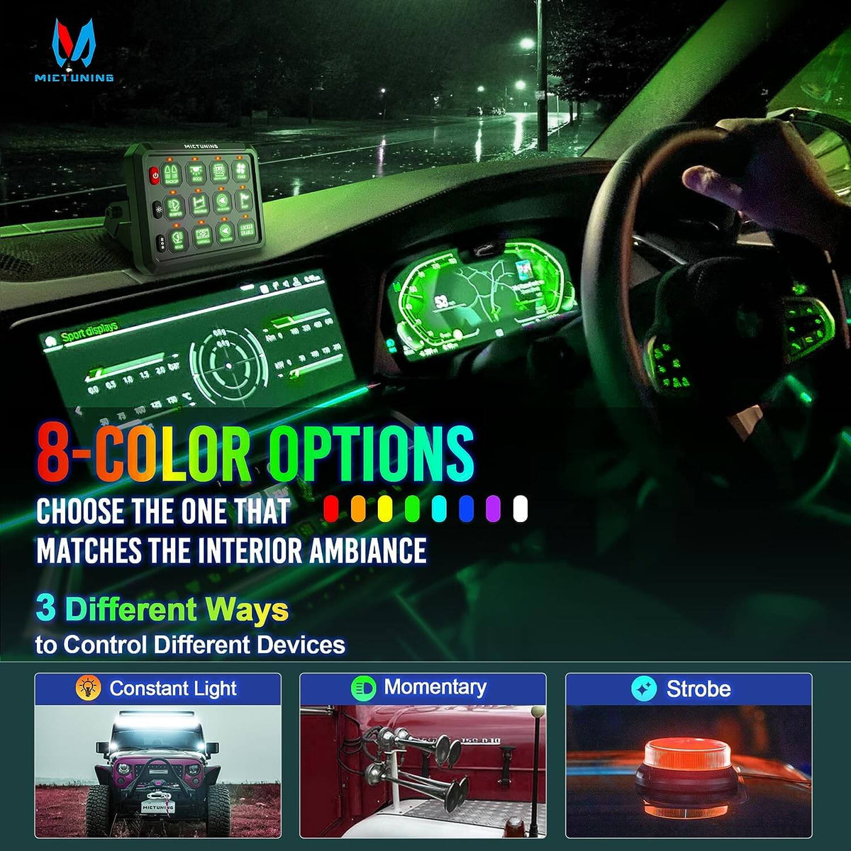 P1s RGB 4/6/8/12 Gang Switch Panel MICTUNING, Multiple Light Controller ...