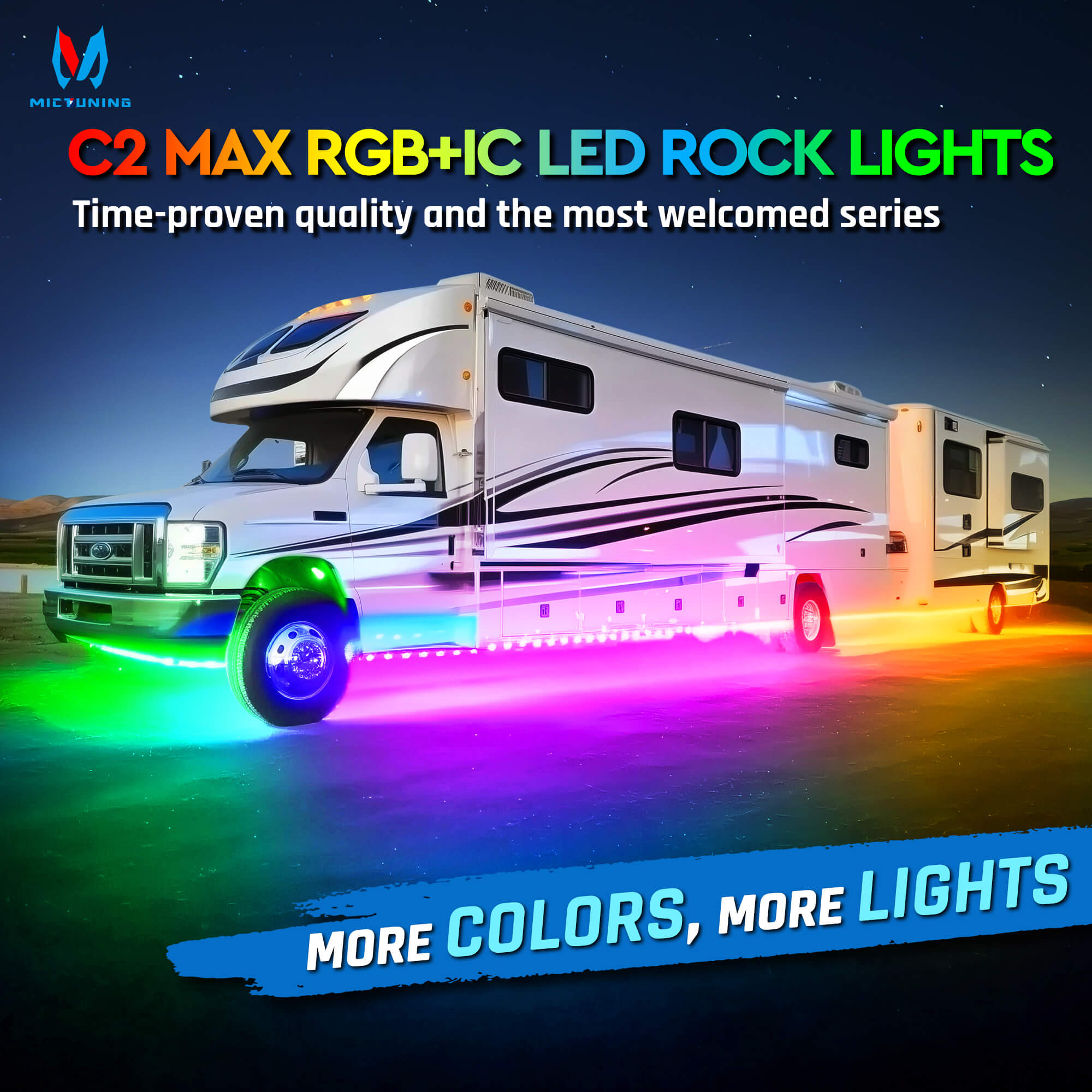 C2 Max RGB+IC Chasing Color Rock Lights Kit, 8/16 Pods, IP68 Waterproof, White