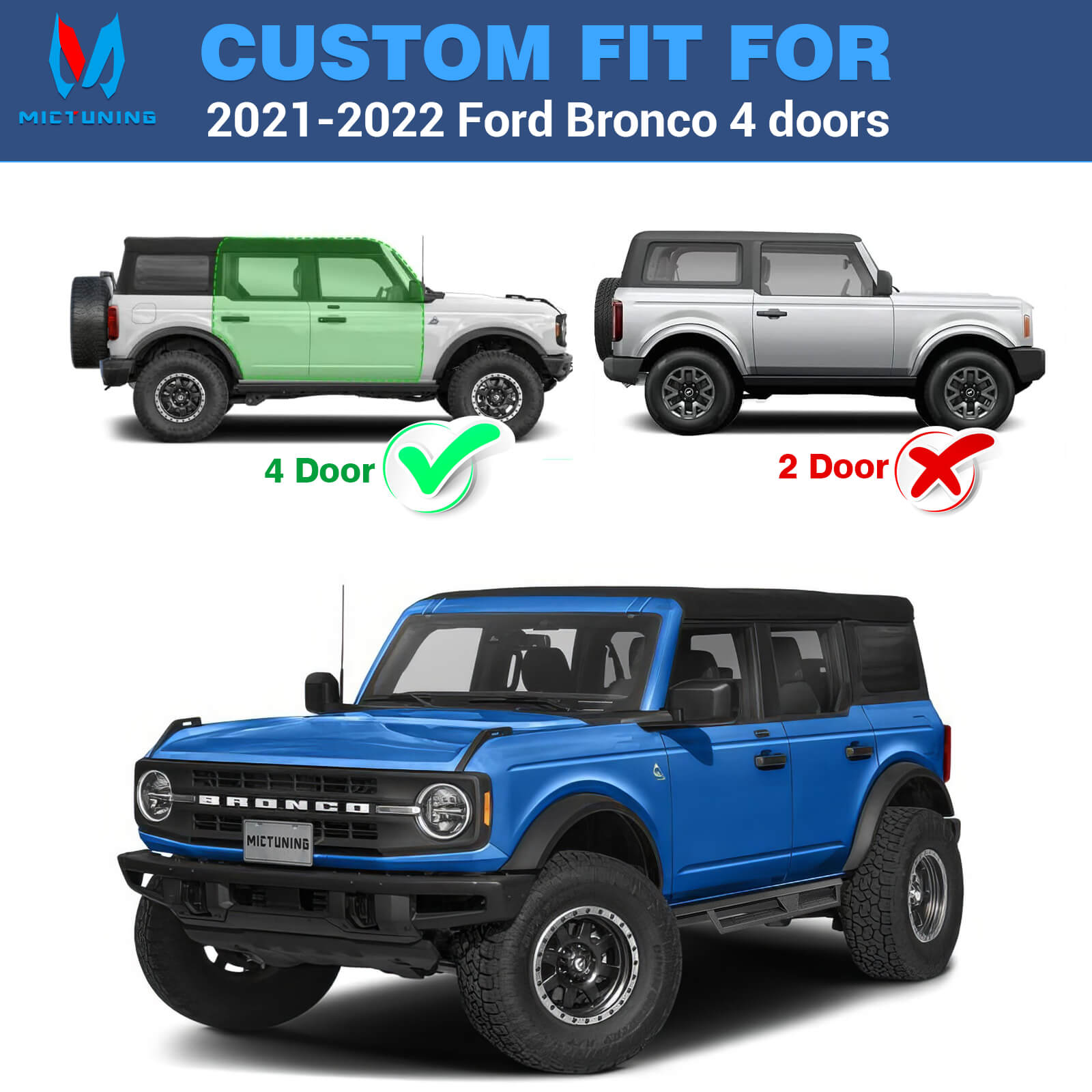 2021-2022 Ford Bronco 4 Door Side Running Boards, Heavy-Duty Side Steps