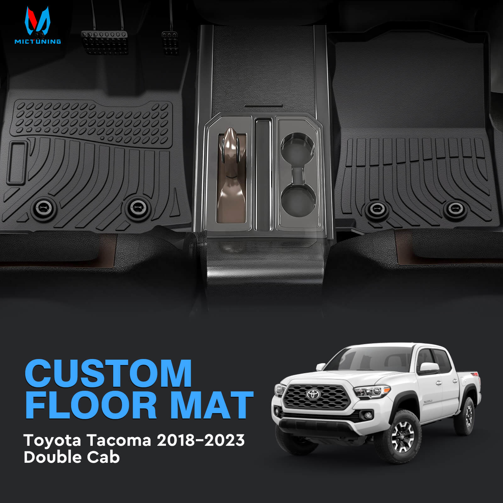 For Toyota Tacoma 2018-2023 Double Cab Floor Mats, 1st & 2nd Row Liner Set, Custom Fit TPE All Weather Car Liners