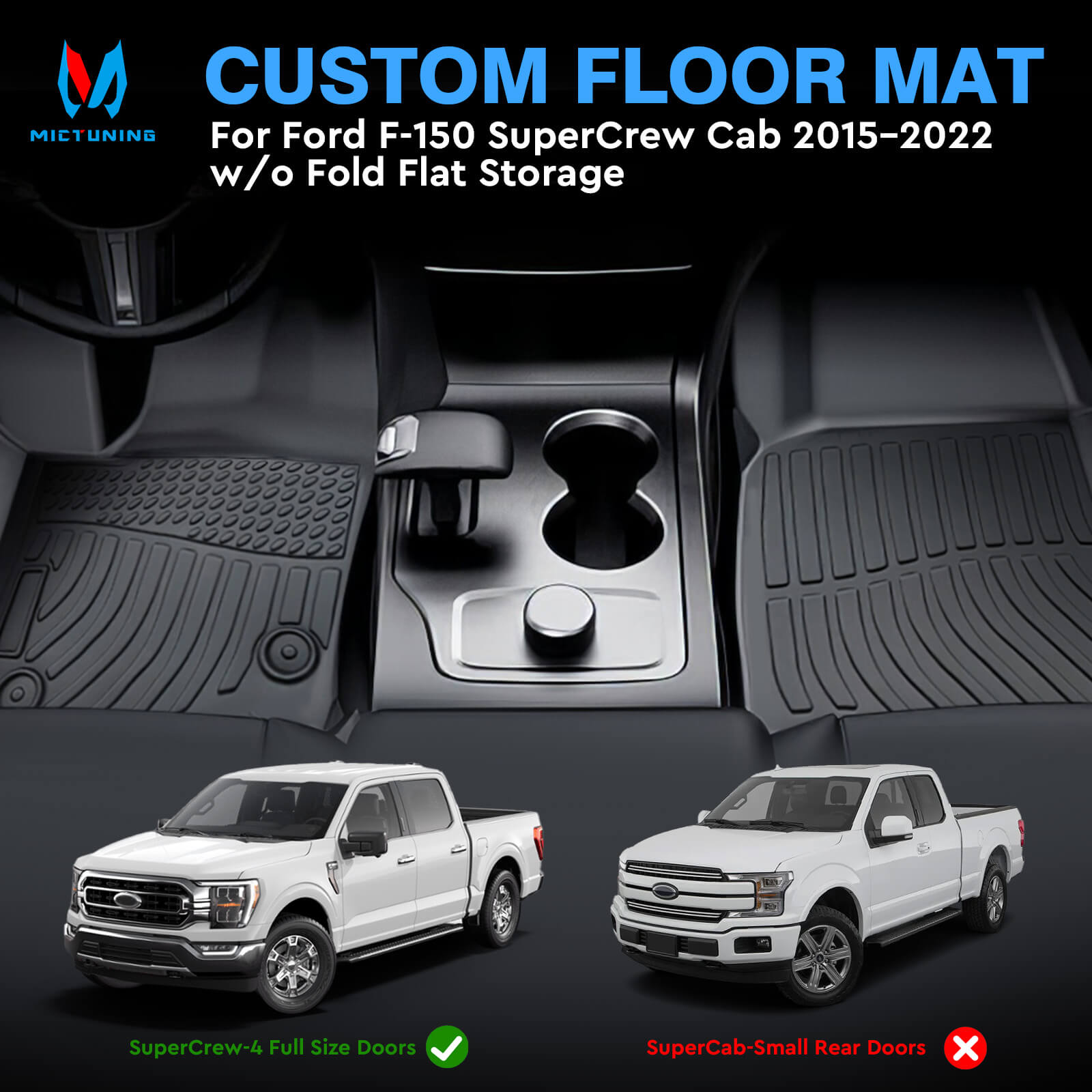 Ford F-150 SuperCrew Cab 2015-2022 Floor Mats, 1st & 2nd Row Liner Set Custom Fit