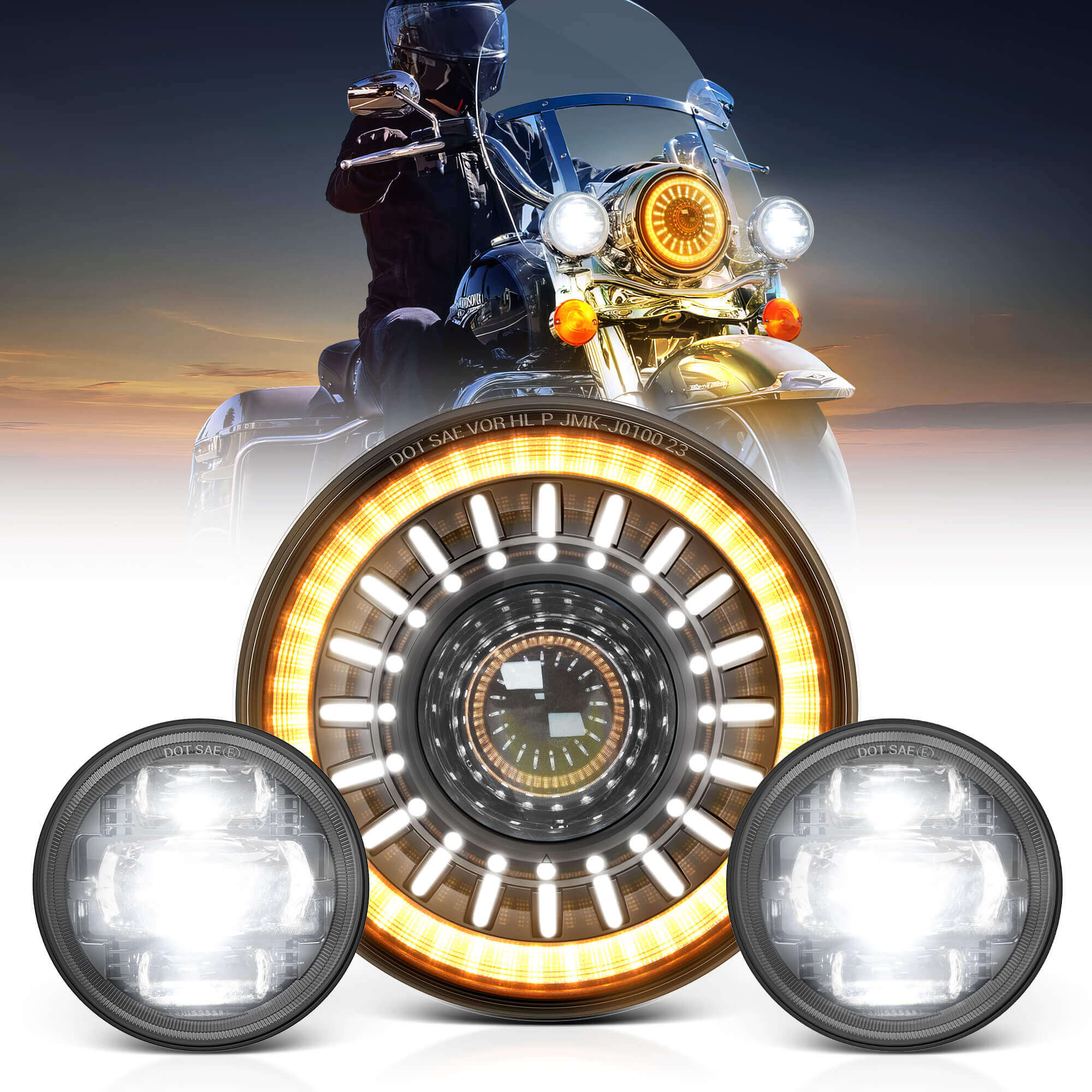 J1 7″ Motorcycle LED Headlight w/ 4.5″ Fog Lights Assembly, Head
