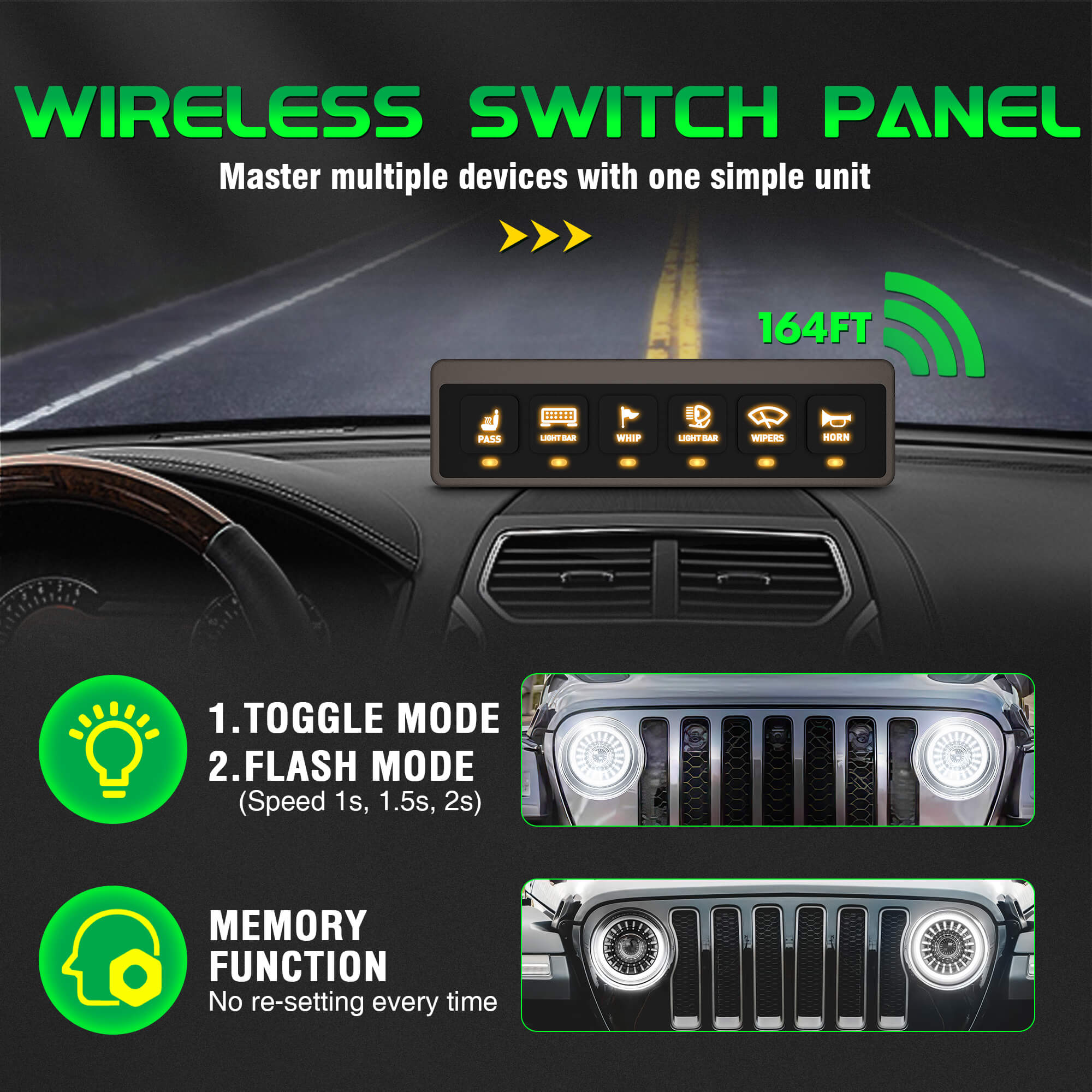 Wireless Switch Panel 4/6 Gang Toggle/Touch ON-Off Flashing Remote Circuit Control Relay Box 60A Powered by Batteries/USB