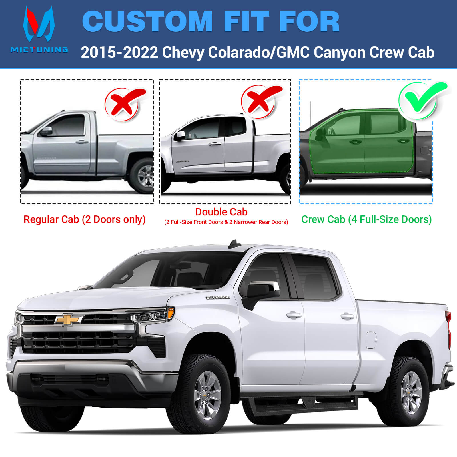 2015-2022 Chevy Colorado/GMC Canyon Crew Cab Side Running Boards, Heavy-Duty Side Steps