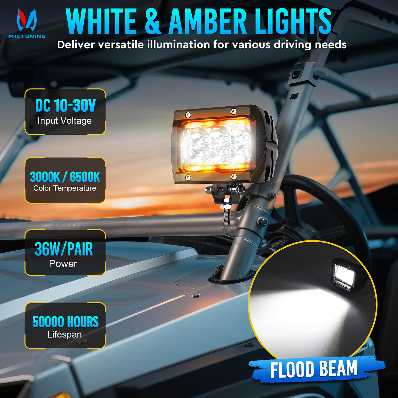 K1 LED Pods Light with Wire Harness, 2pcs 4 Inch IP68 Waterproof Led Off Road Lights Super Bright Driving Fog Light, Flood/Spot