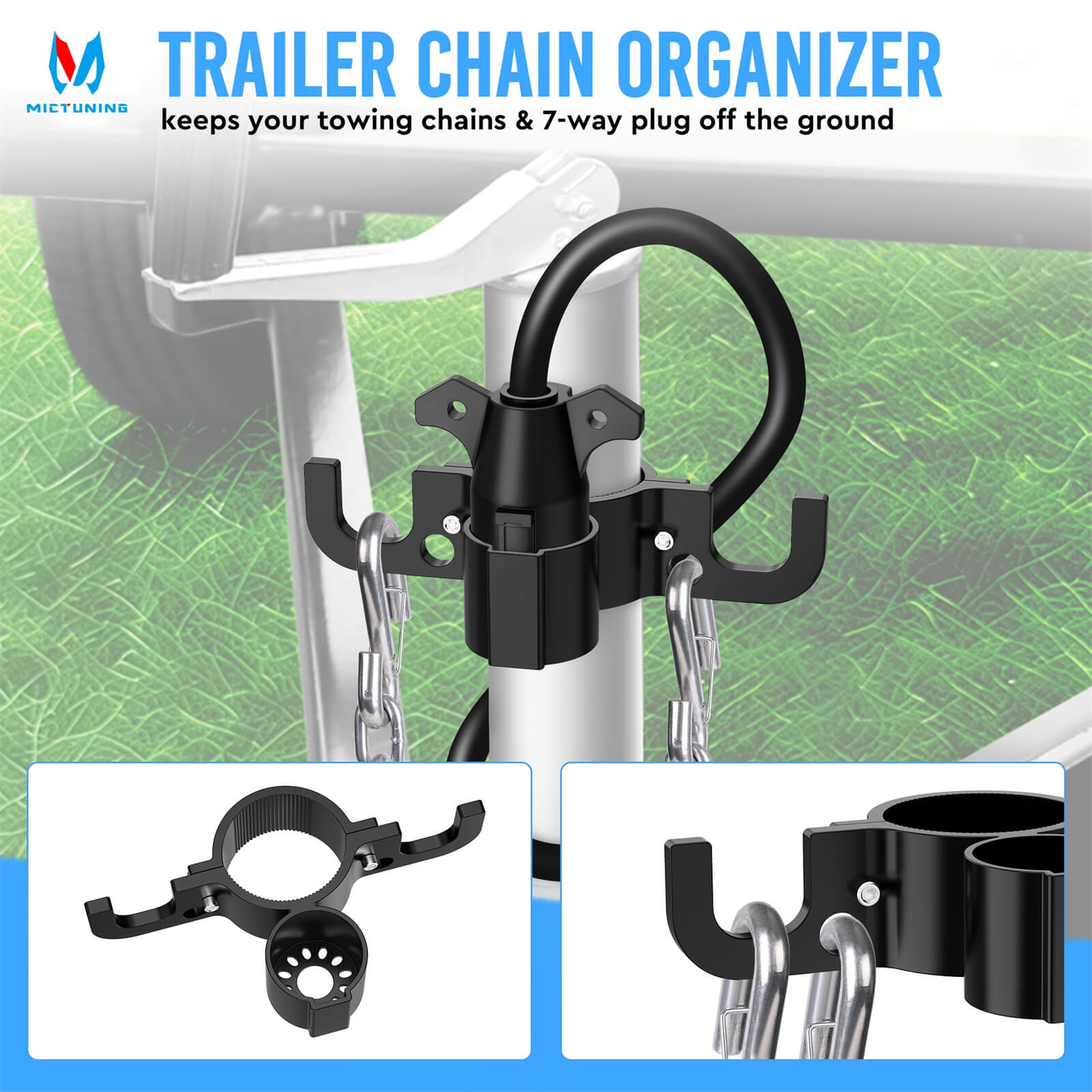 Trailer Towing Chain Organizer, 7-Way Plug Holder with Hollow Bottom, Heavy-Duty RV Tongue Jack Accessories