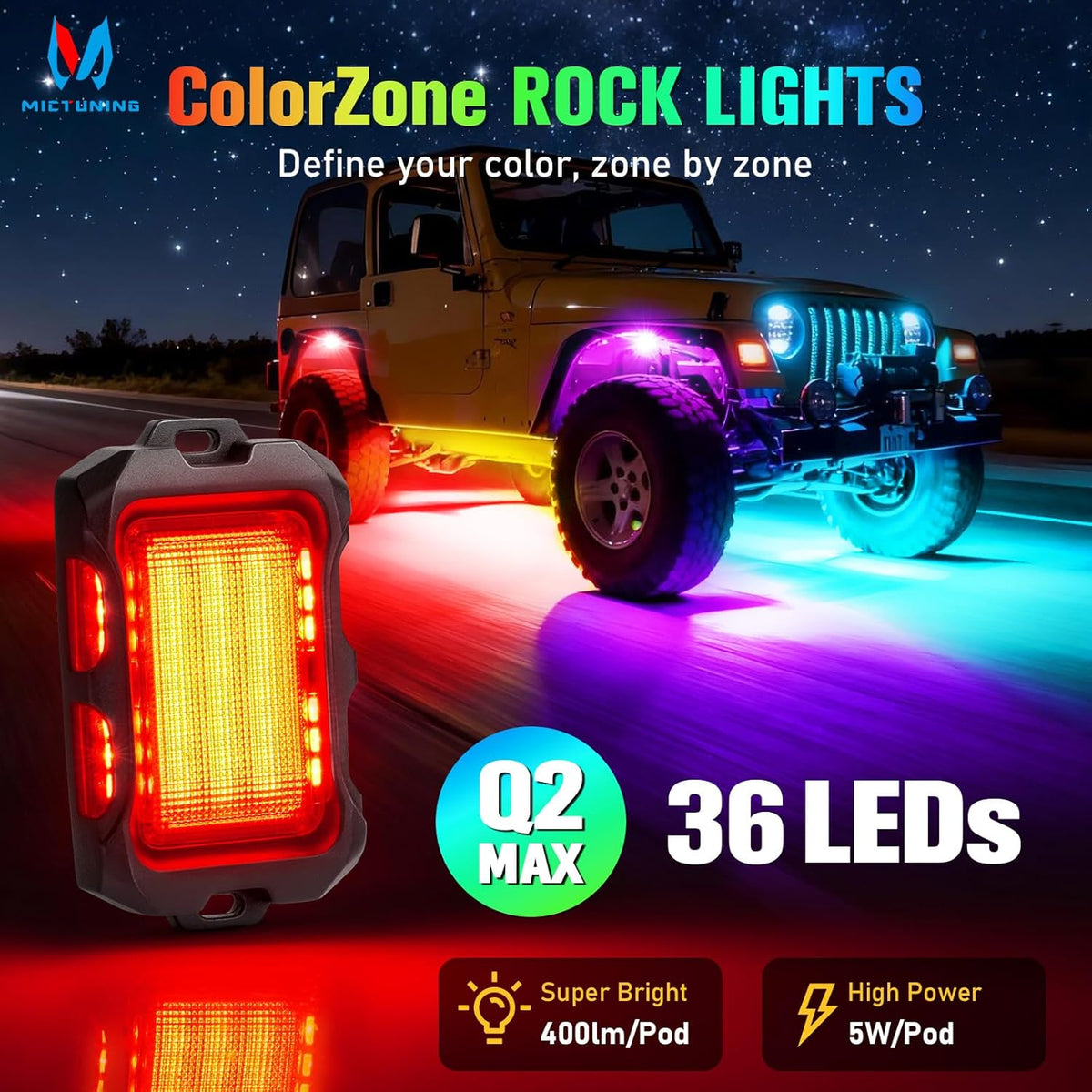 P1s-AC Wireless Cordless RGB Switch Panel Up to 265FT 8/12 Gang Bundle with Q2 MAX RGB+IC Rock Lights Individual Group Control, 8-16 Pods