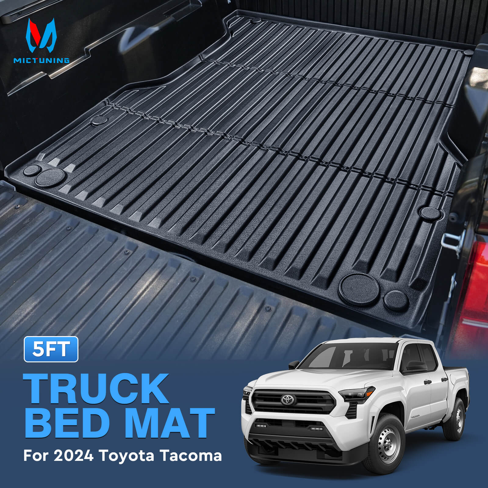 Fit for 2024 Toyota Tacoma Truck Bed Mat 5FT/6FT, Custom TPE Heavy Duty Pickup Car Bed Cargo Mat