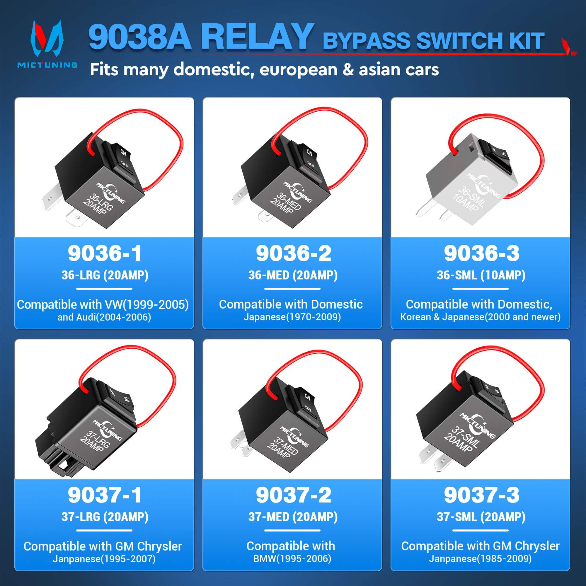 9038A Relay Bypass Switch Kit with Amp Loop, Relay Tester Diagnostic Scan Tool Fuel Pump Relay Bypass Master Switch Kit - 6 Pack