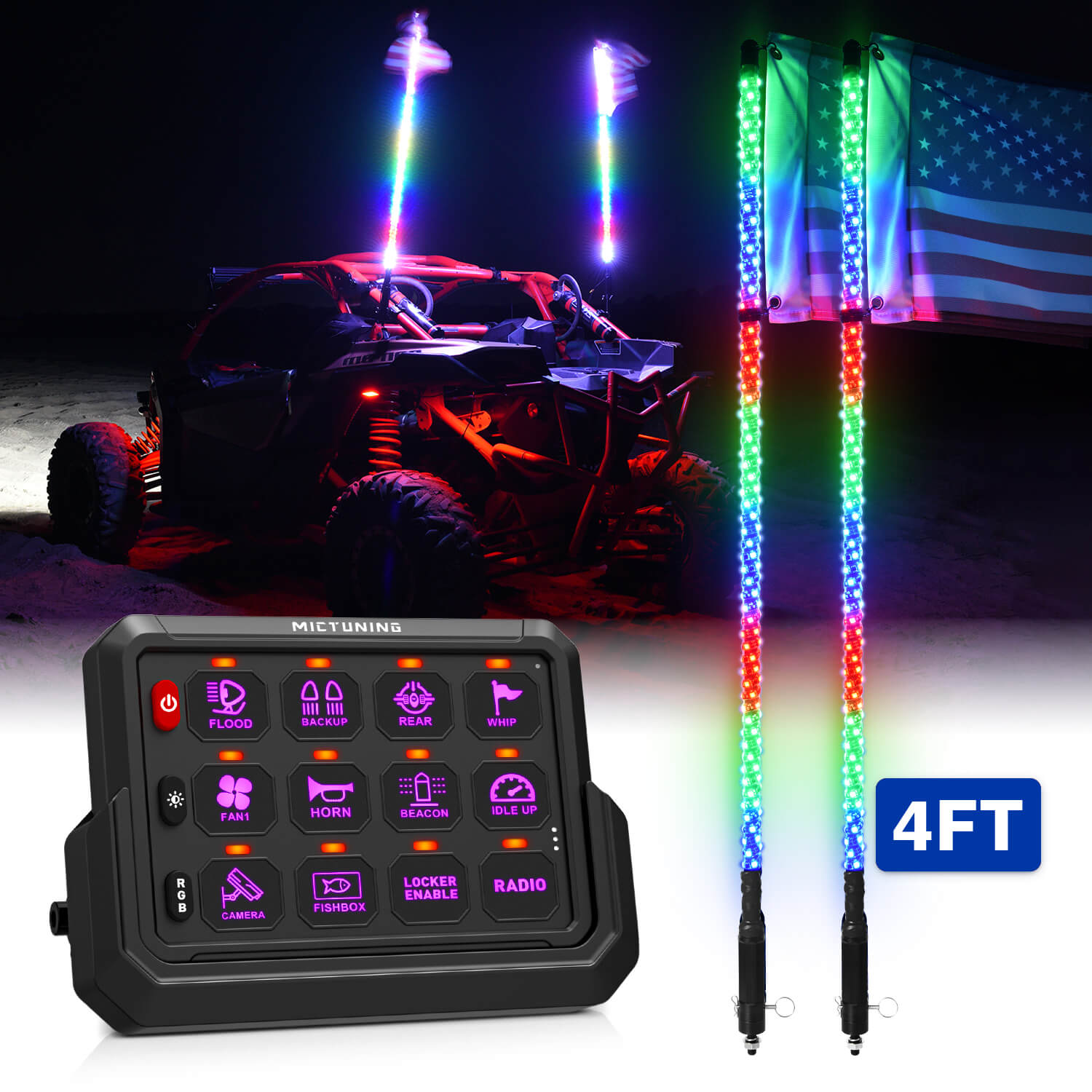 P1s-AC Wireless RGB Switch Panel Bundle with W1 Spiral 3FT/4FT Whip Li