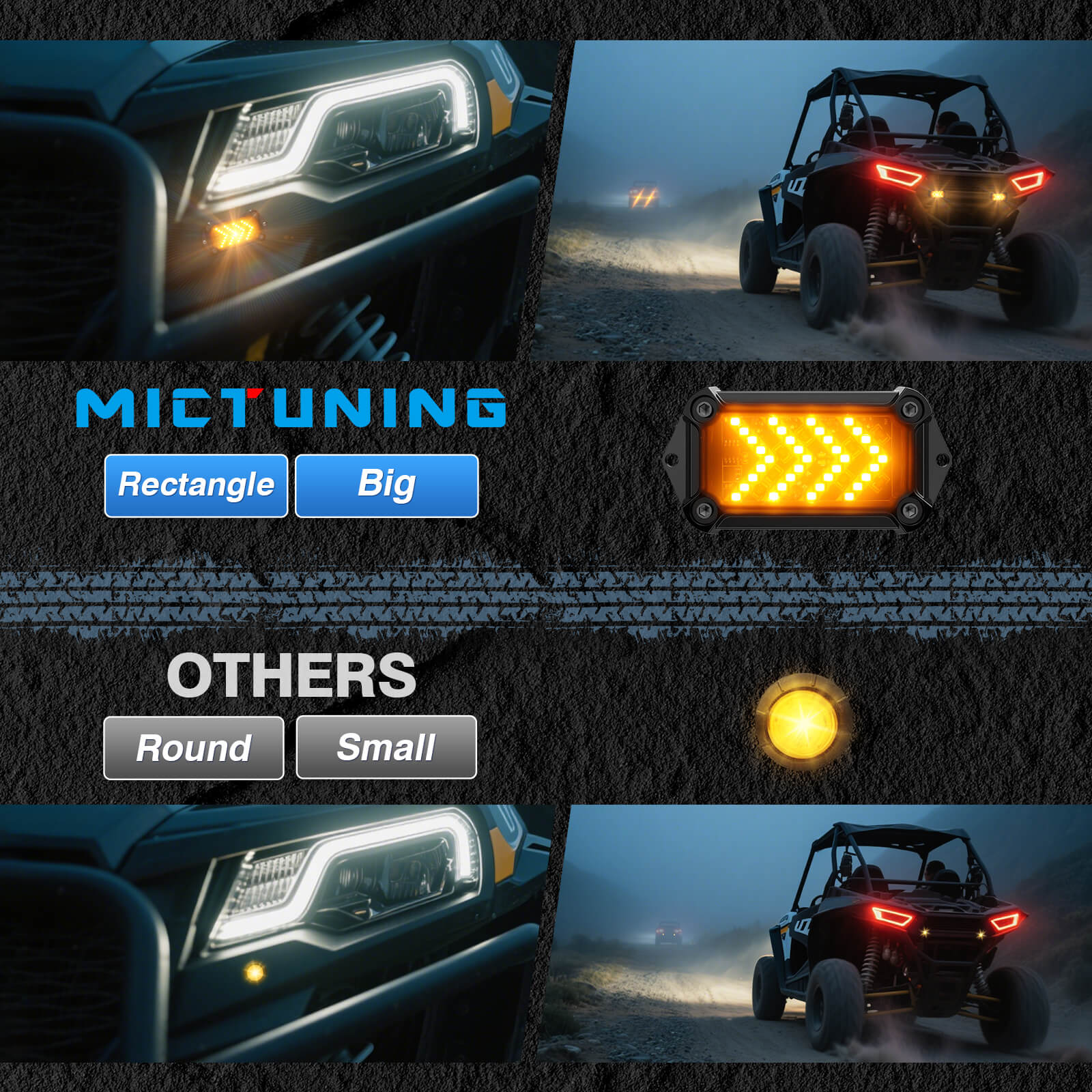 UTV Turn Signal Kit with 110D Horn & Lever Switch, UTV ATV Arrow-Flow Blinker with Rocker Switch, Universal Street Legal Turn Signals Compatible with Polaris, Can-Am, Teryx, CFMOTO