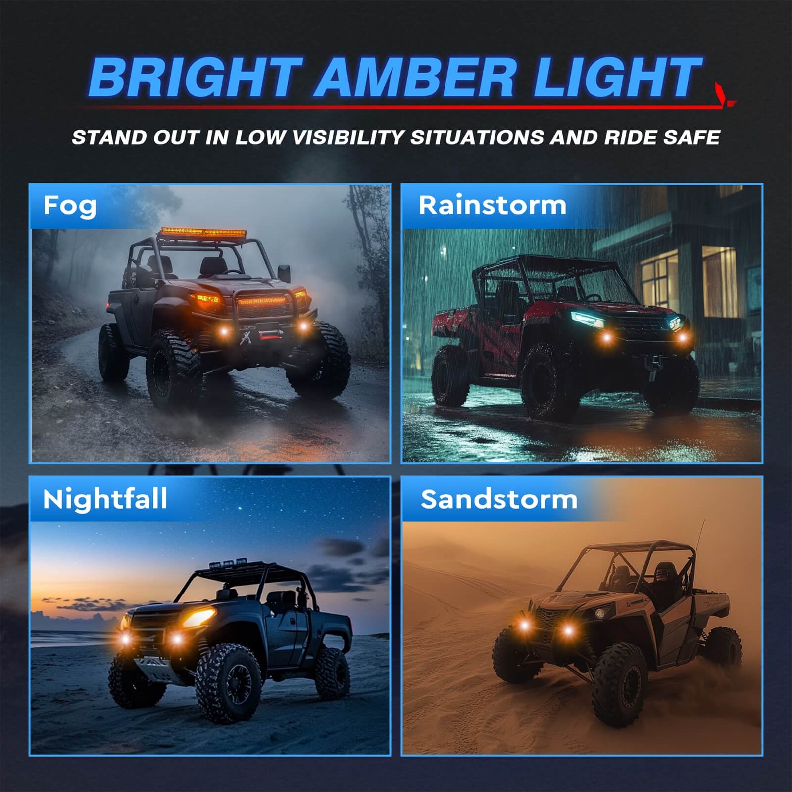 UTV Turn Signal Kit with Horn, Plug-N-Play ATV Blinker Kit, Rocker Switch & Hazard Light For Polaris Can-Am Kawasaki CFMOTO Side-by-Side Golf Cart