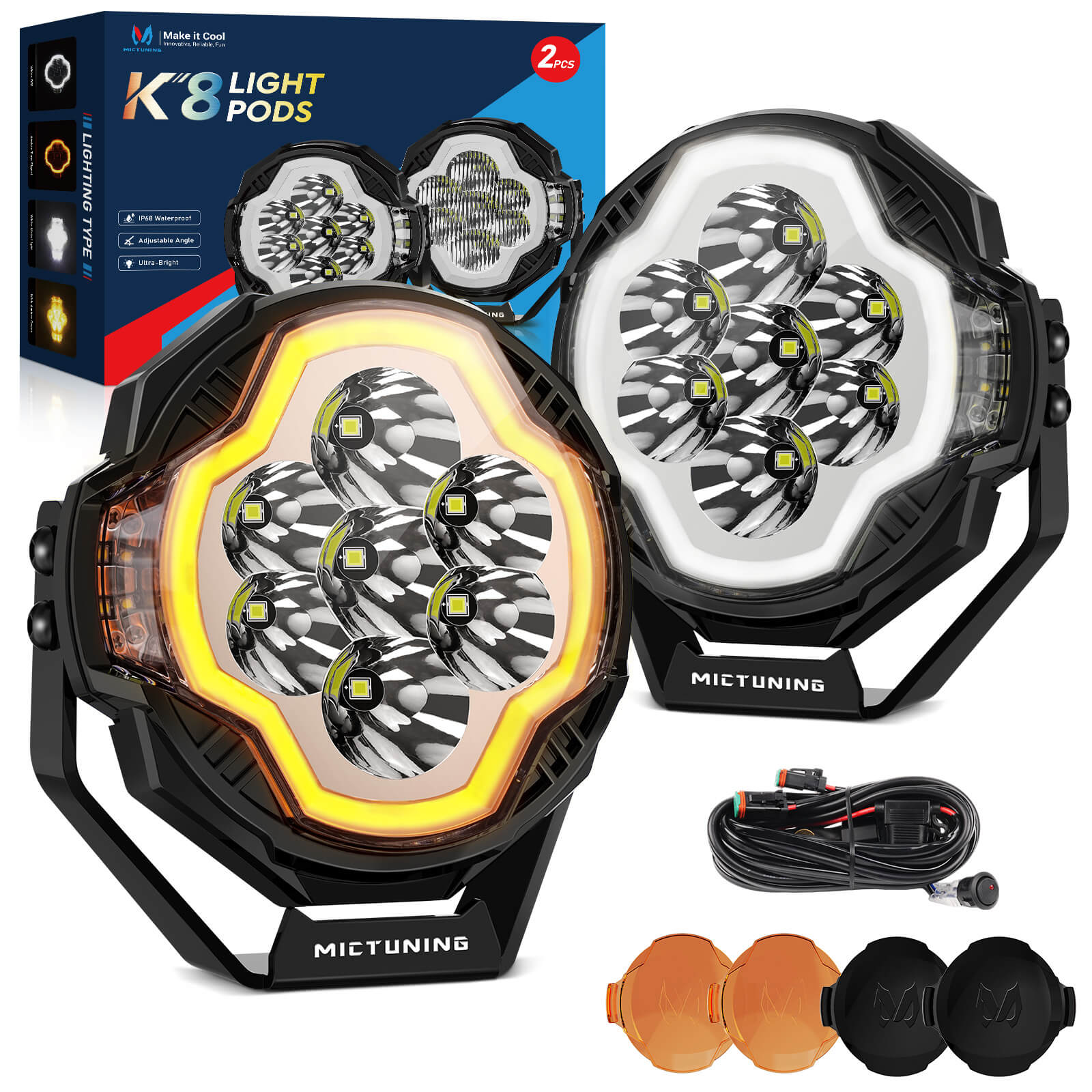 K8 Halo UltraSpot Pod Light 5-Inch, Offroad Spot Beam Maximum Long Distance, LED Side Shooter, IP68 Waterproof Fog Lamp, Pair