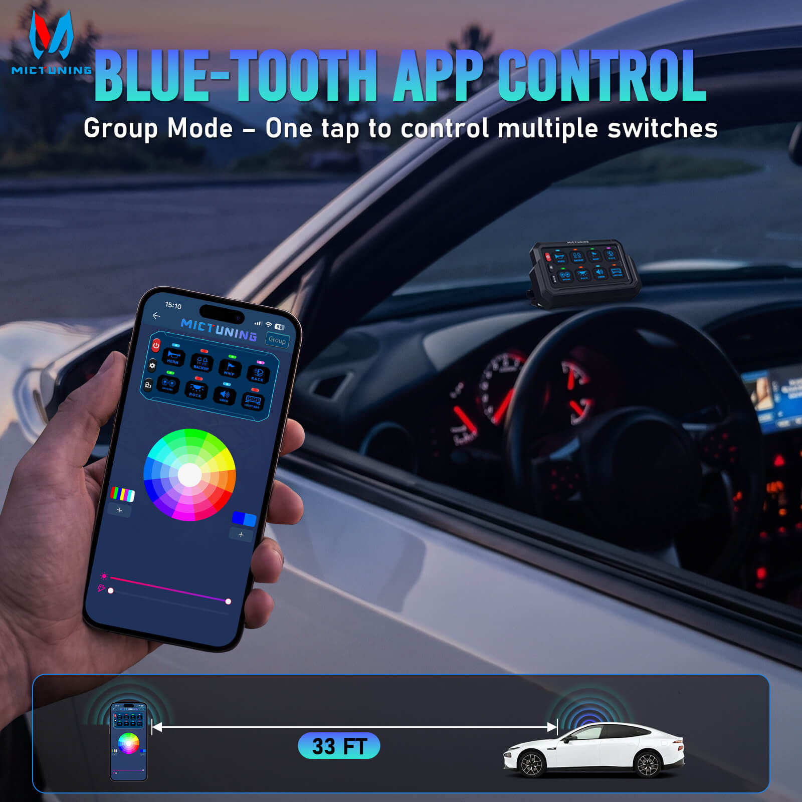Upgraded P1s-AC-APP Wireless RGB Switch Panel with App Control, 8/12 Gang, 262FT Range, Aluminum Alloy 4 Control Modes