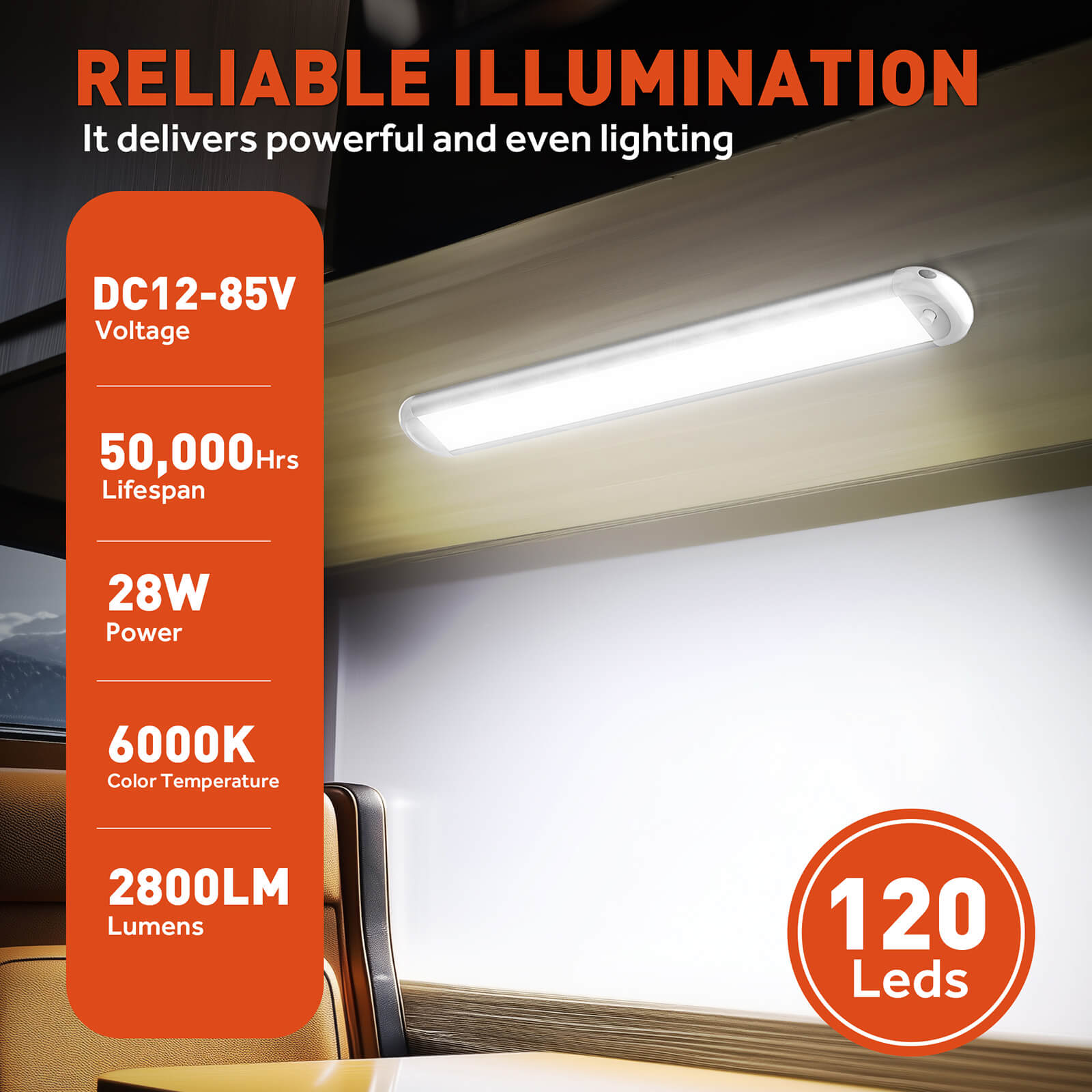 12V LED Interior Light Bar, 120LEDs 28W Led Strip Lights with ON/Off Switch, for Enclosed Cargo Trailer Car RV Van Truck (4 Pack)