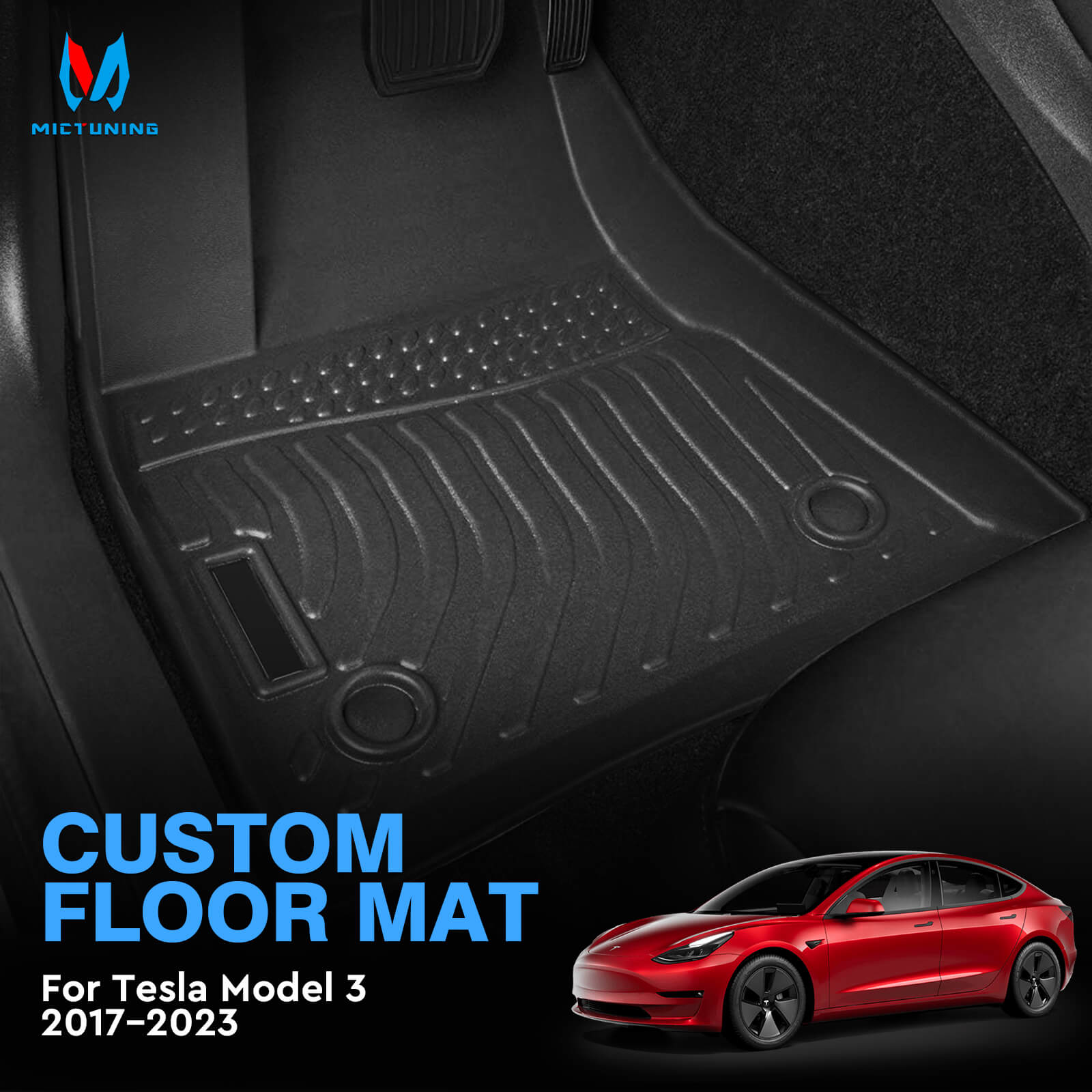 Tesla Model 3 2017-2023 Floor Mats, 1st, 2nd Row, Trunk Mat & Rear Inner Storage Mat, Liner Set Custom Fit