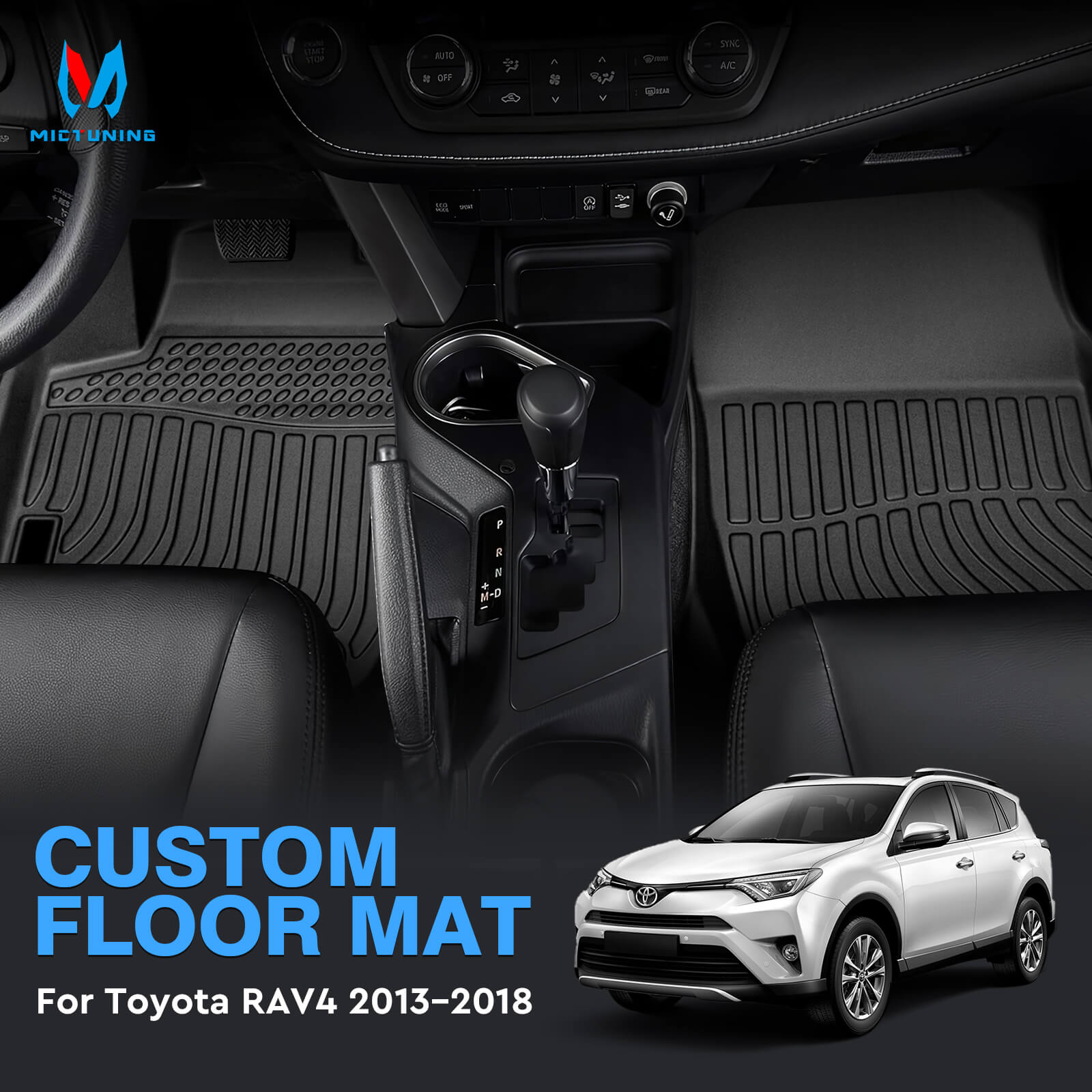 For Toyota RAV4 2013-2018 Floor Mats, 1st & 2nd Row Liner Set, Custom Fit TPE All Weather Car Liners