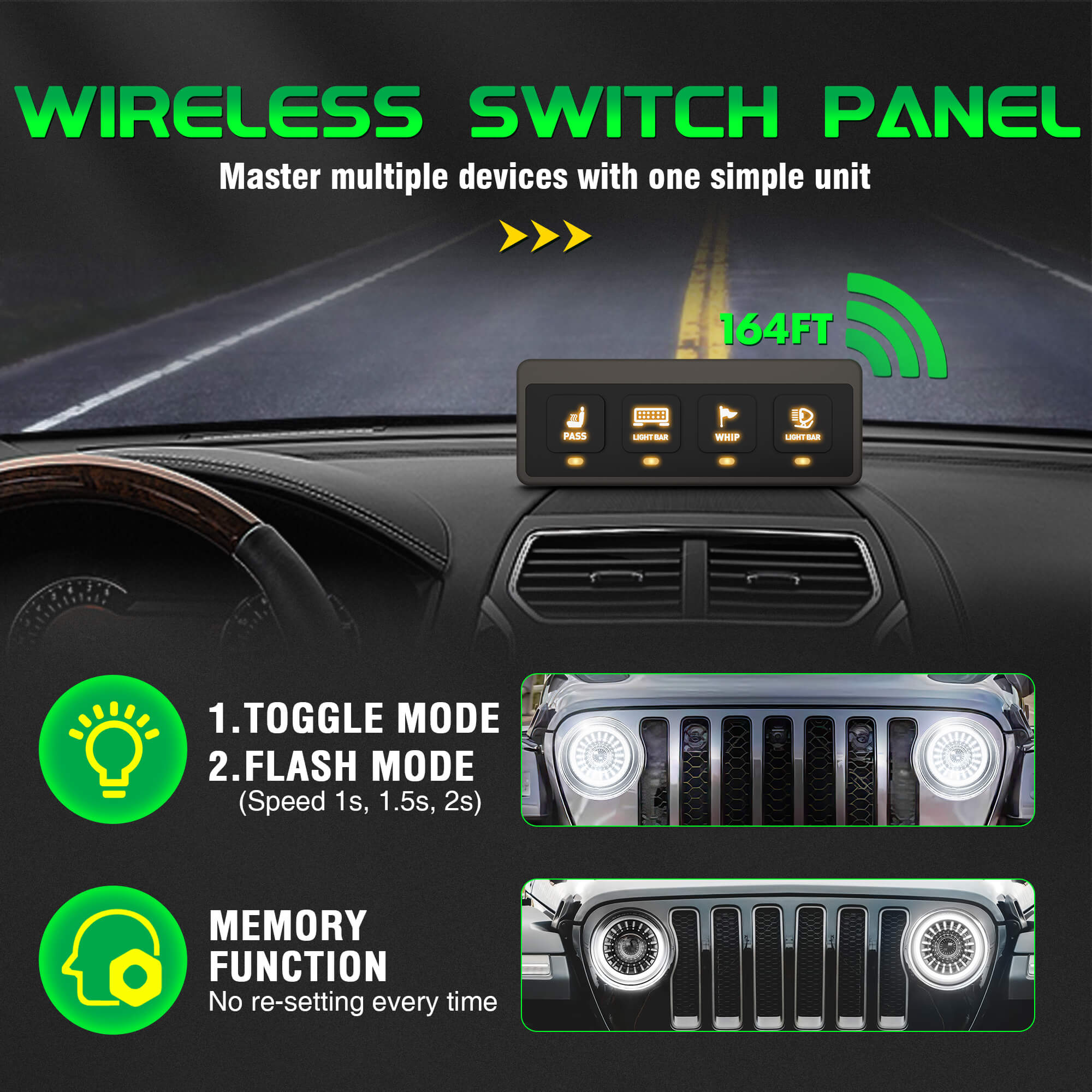 Wireless Switch Panel 4/6 Gang(BA40/BA60) Toggle/Touch ON-Off Flashing Remote Circuit Control Relay Box 60A Powered by Batteries/USB