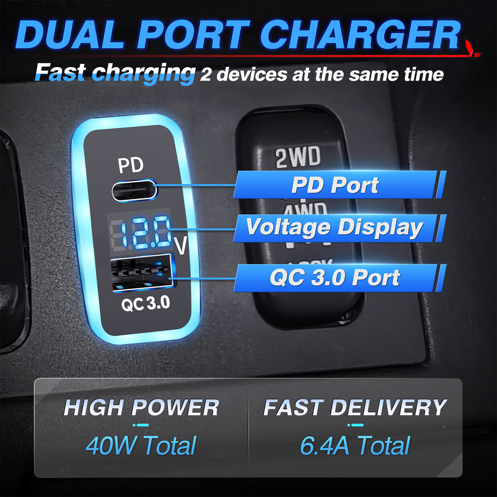 Multi Ports USB Car Charger, 96W 6 Port QC3.0 Fast Adapter Multiple Ports,  with Four Quick Charge 3.0 Port, 12V-24V Multi Device Cigarette Lighter for  Smart Phone & Tablets Charging 
