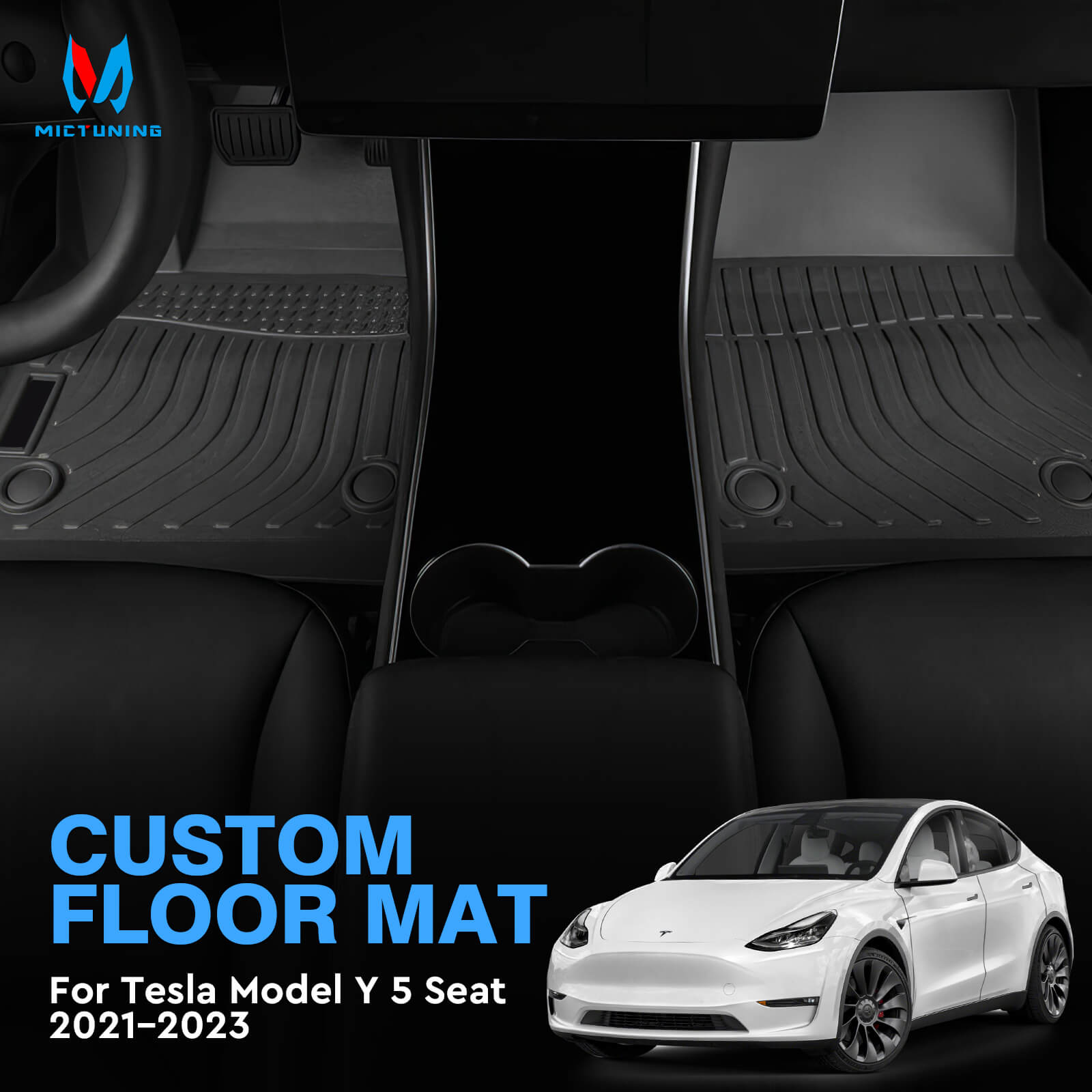 For Tesla Model Y 5 Seat 2021-2023 Floor Mats, 1st, 2nd Row & Trunk Mat Liner Set, Custom Fit TPE All Weather Car Liners