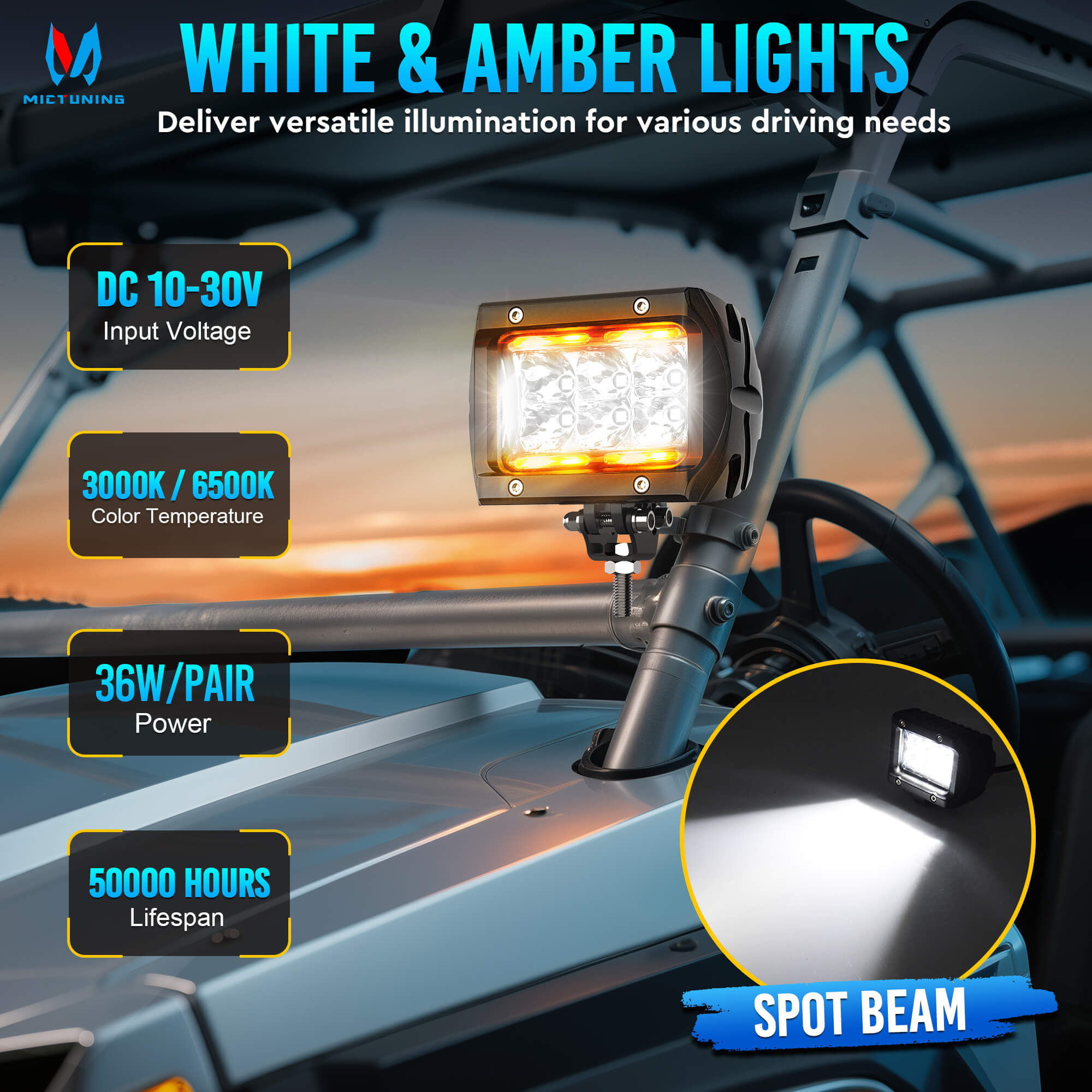 K1 LED Pods Light with Wire Harness, 2pcs 4 Inch IP68 Waterproof Led Off Road Lights Super Bright Driving Fog Light, Flood/Spot