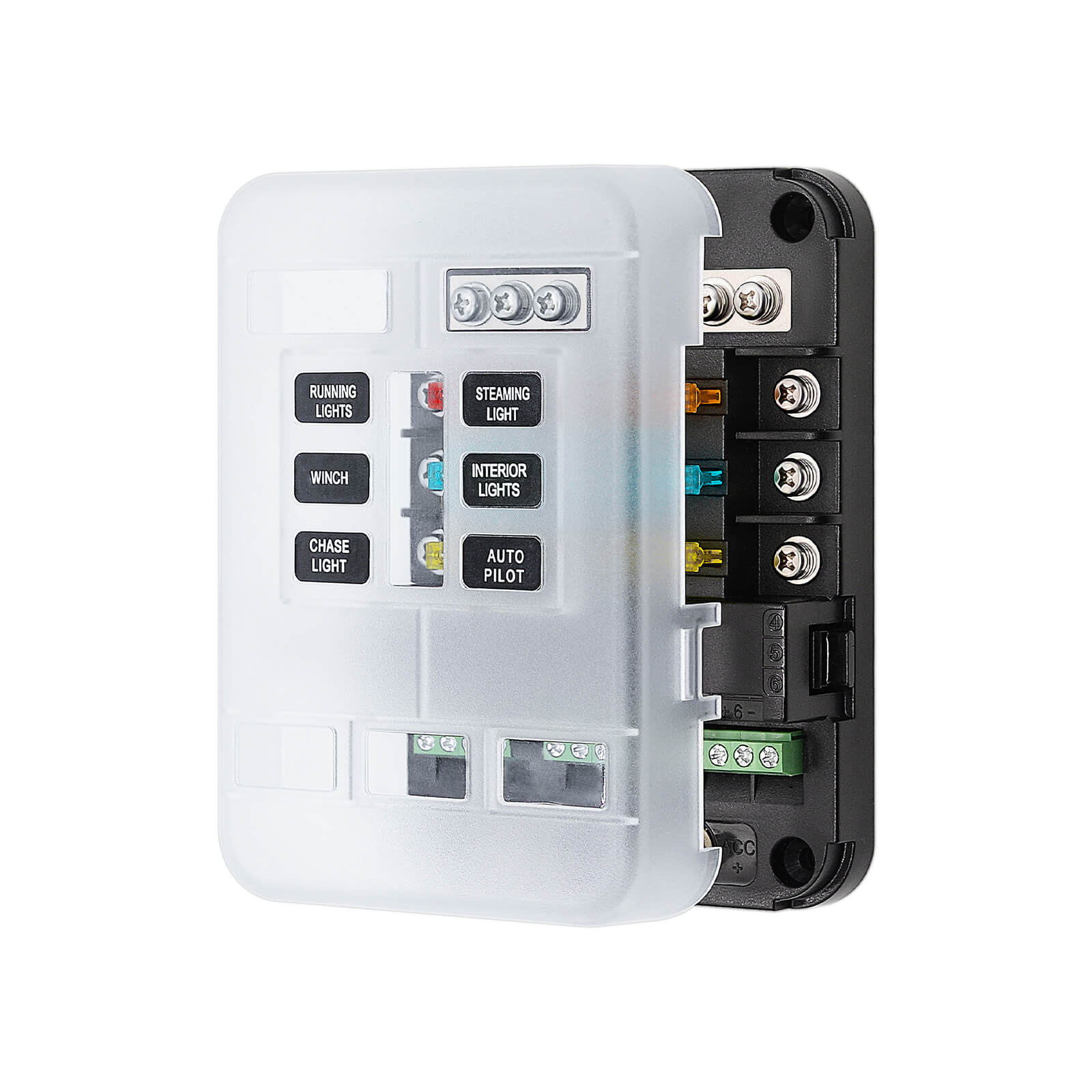 6 Way Fuse Box - 10-24V Blade Fuse Circuit Block Panel with LED Warning Indicator & Damp-Proof Cover