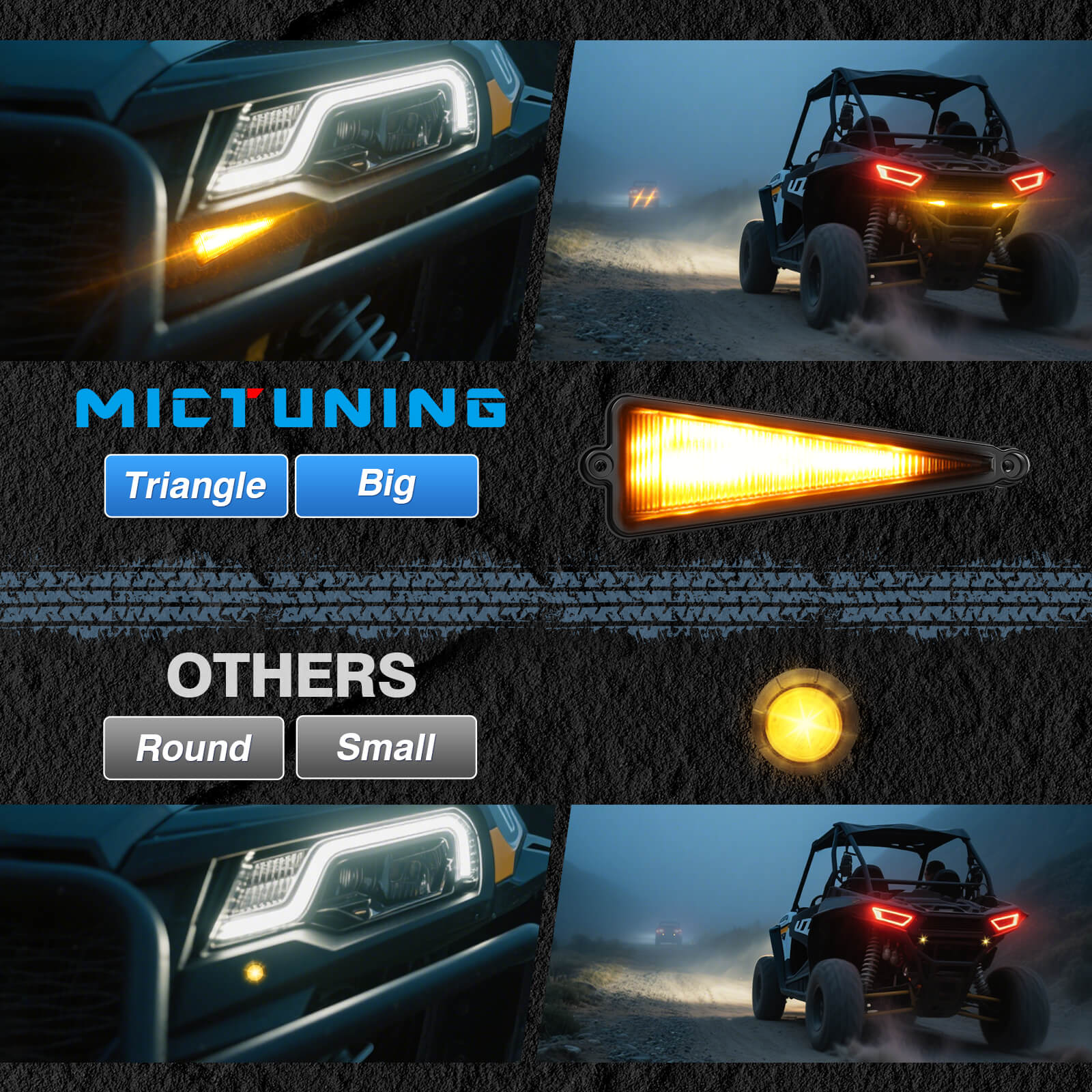 UTV Turn Signal Kit with 110D Horn, Pre-Wired, Plug and Play UTV ATV Blinker with Rocker Switch, Triangle Flowing Street Legal Turn Signals for Polaris, Can-Am, Teryx, CFMOTO