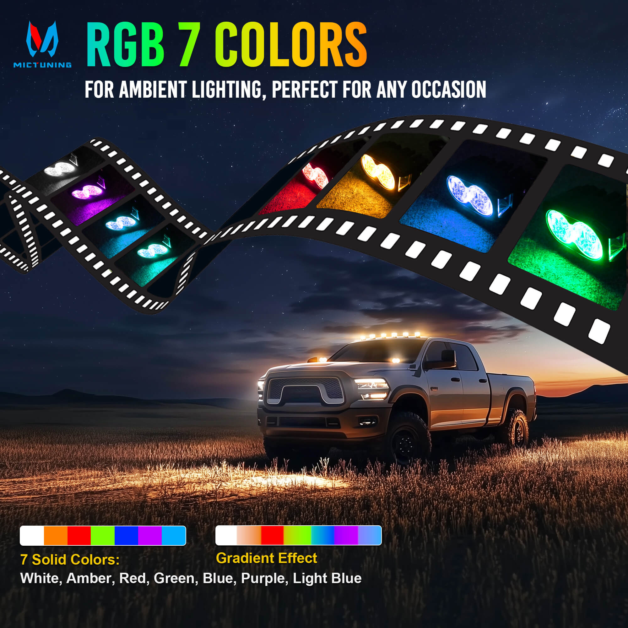 K3 LED Light Pods, 4 Inch Offroad Driving Light Bar with Wiring Harness & Switch, RGB 7 Colors, Flood Beam/Spot Beam, 2PCS