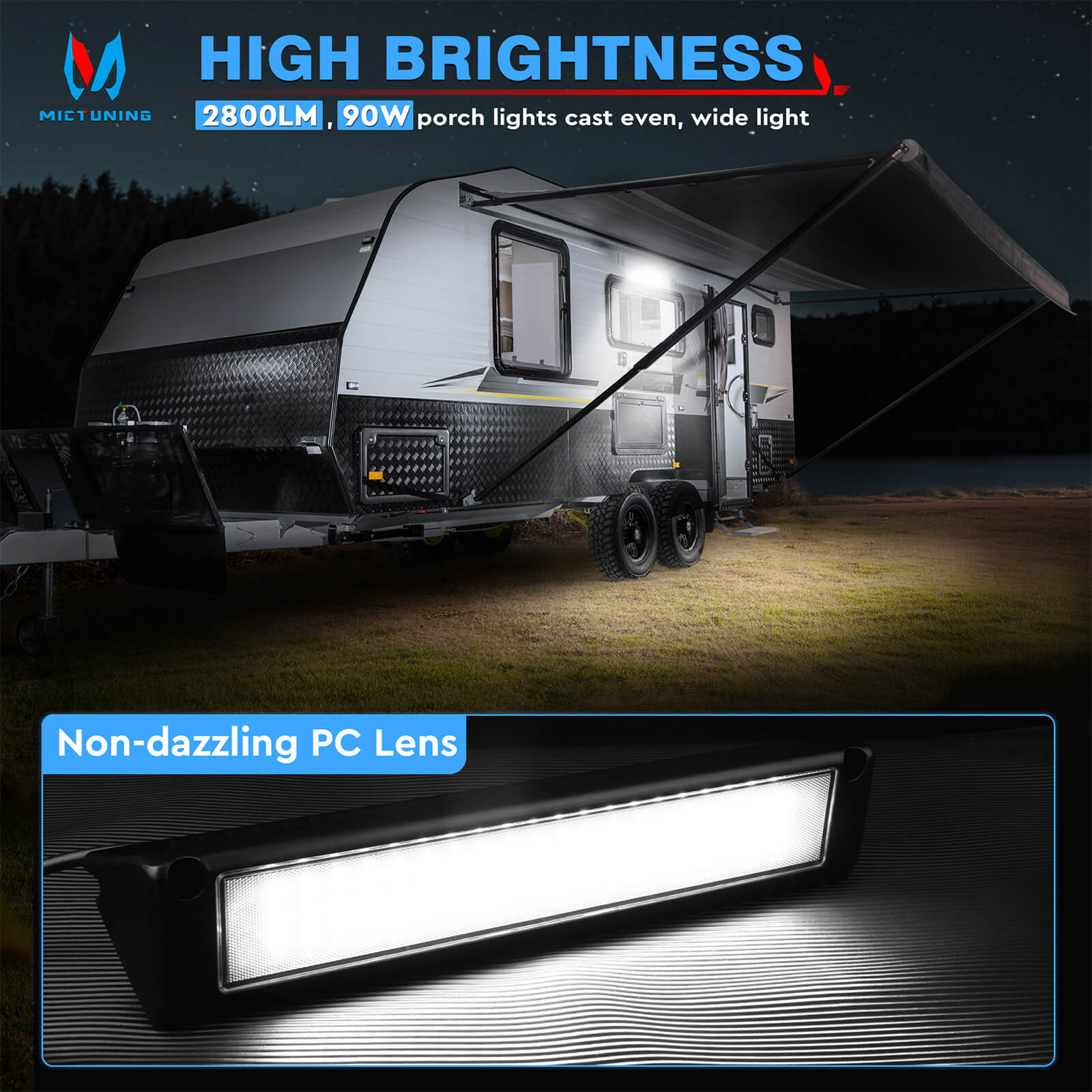 Upgraded RV Porch Light 9"/13" 54W LED Exterior Utility Awning Light 2000LM 6000K, Aluminum Housing IP67 Waterproof