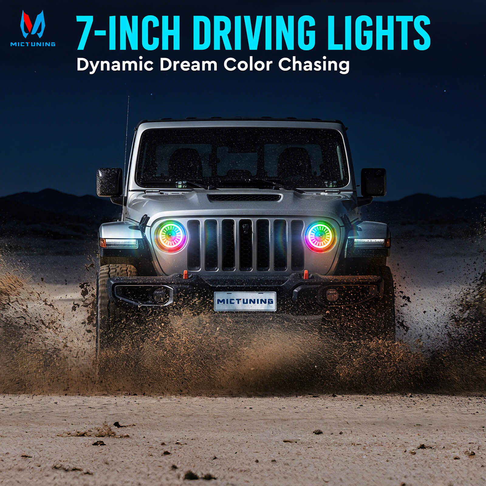 J1 RGB+IC 7″ Anti-glare LED Headlights, Multi-color Chasing, DOT Approved, For 1997-2018 Jeep Wrangler TJ JK Chevy Ford GMC