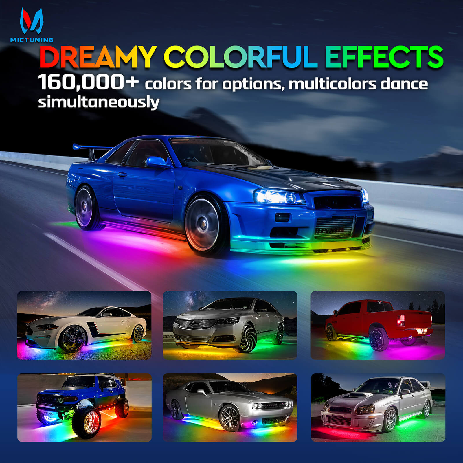 N3 RGB+IC Car Underglow Light Strip Kit 4PCS MICTUNING, Exterior