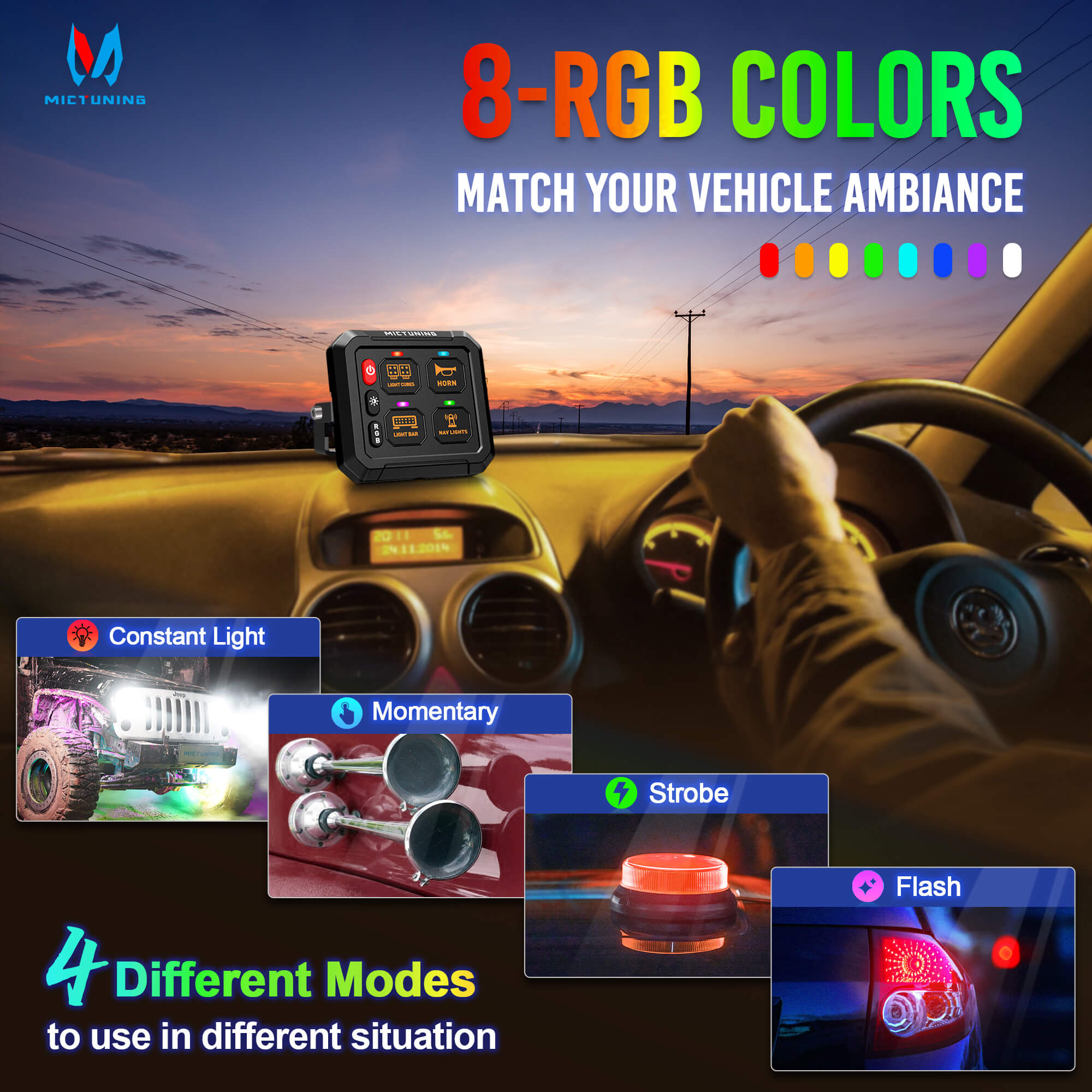 P1s RGB 4/6/8/12 Gang Switch Panel, High Power 5-Level Brightness, Multifunction Touch Toggle Switch