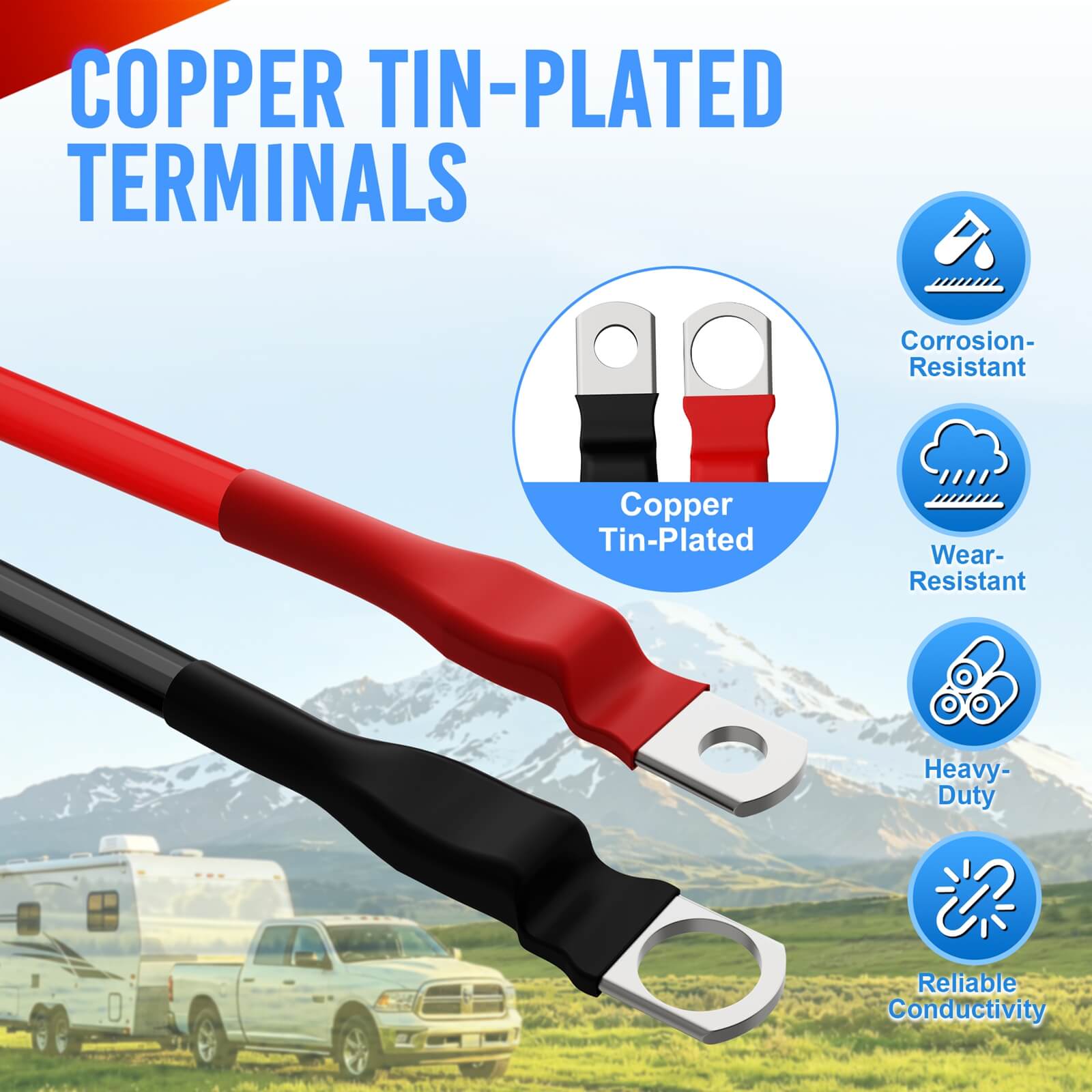 2pcs 7 AWG Battery Cables 7-Feet Heavy Duty Marine Battery Power Inverter Copper Wire Set for MICTUNING Switch Panels