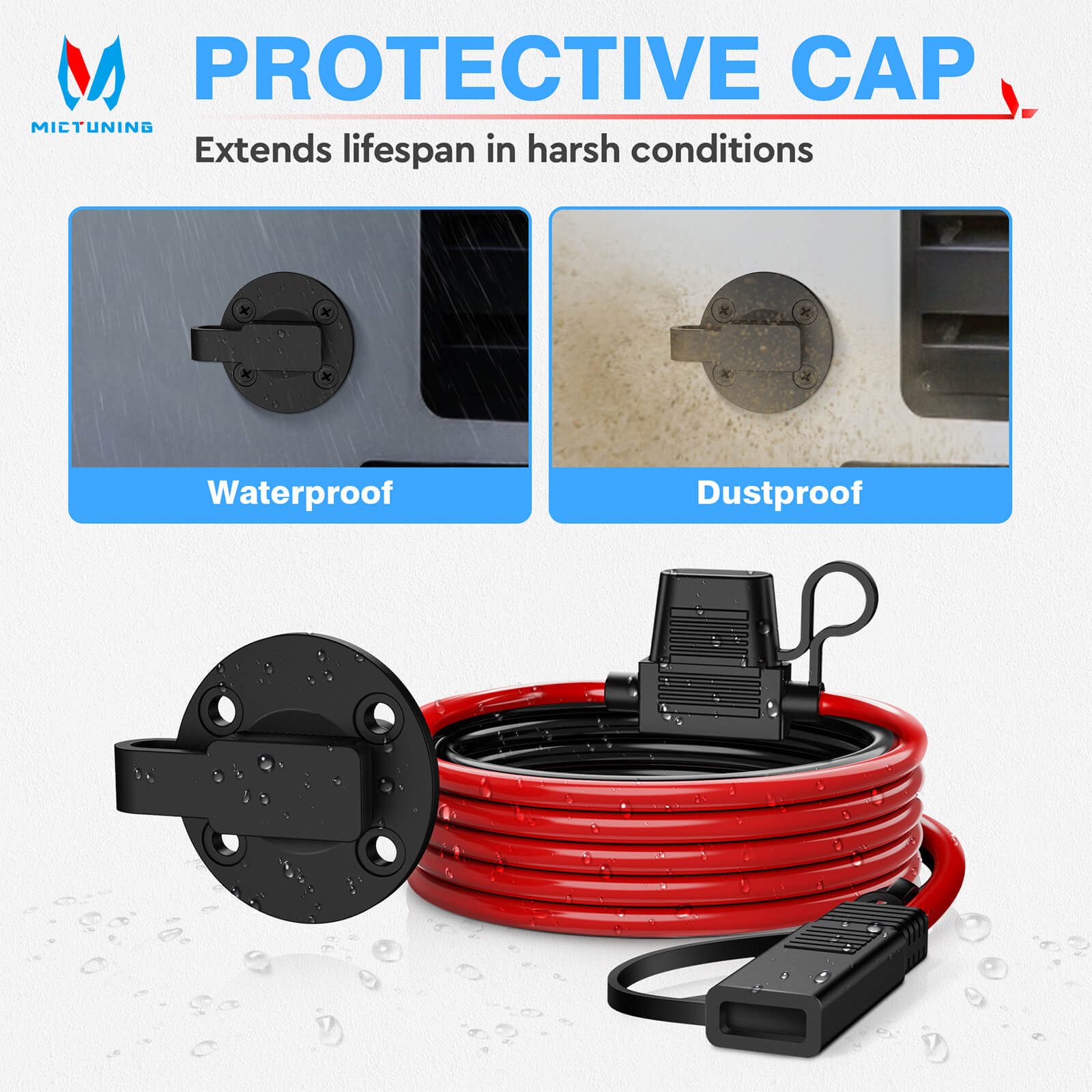 MICTUNING 3.5ft/5.5ft 10AWG Power SAE Socket Sidewall Port to SAE Cord  Quick Connector Extension Cable Harness, 12V-24V